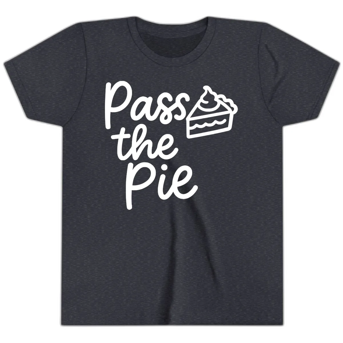 Pass The Pie Typography Youth T-Shirt in Heather Navy