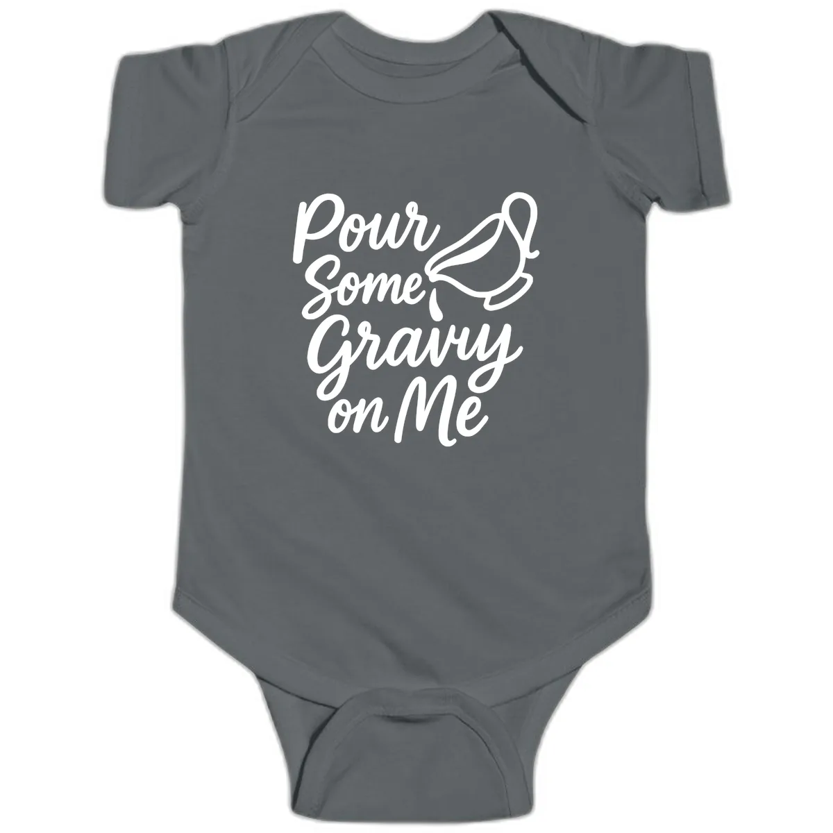 Pour Some Gravy On Me Baby Onesie in Charcoal