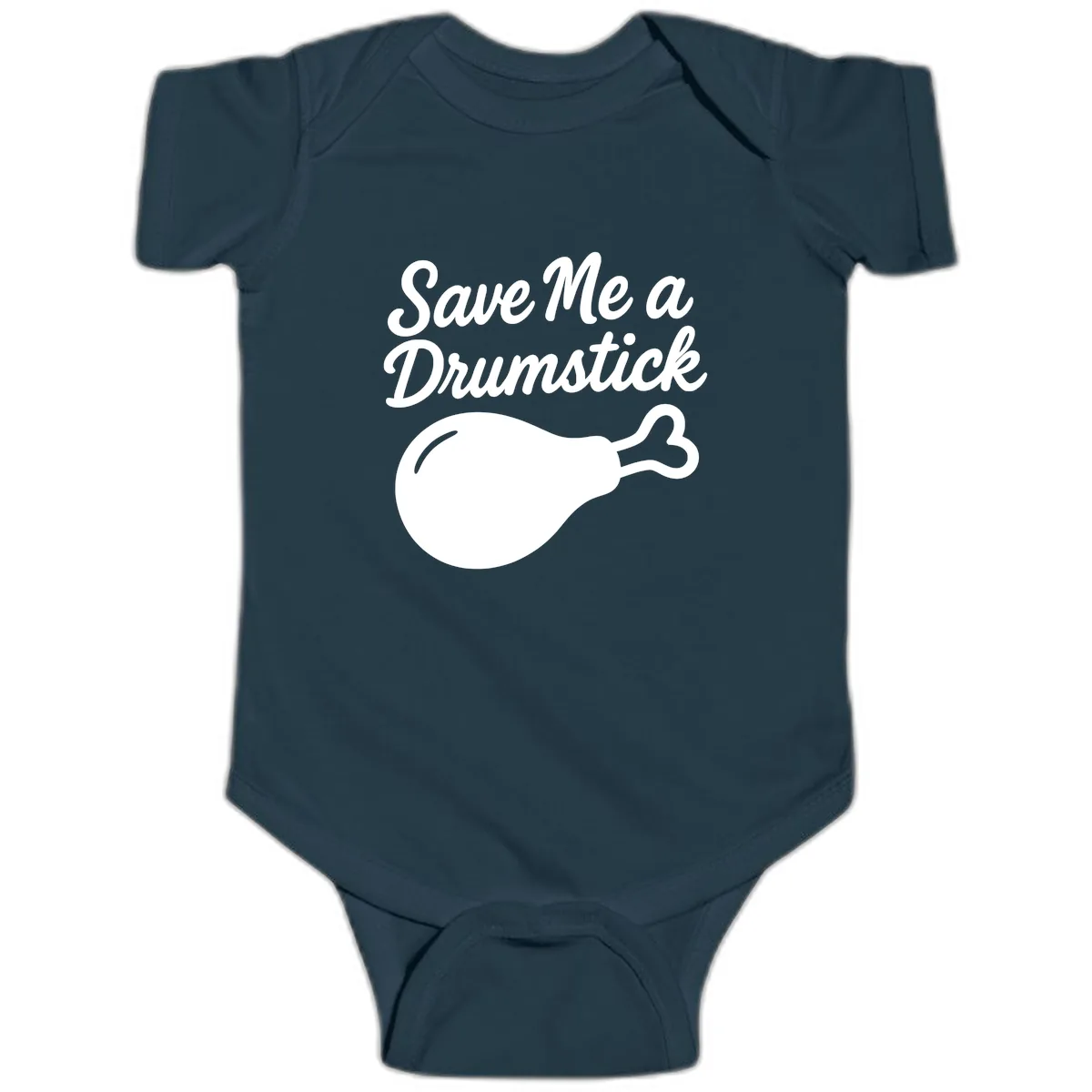 Save Me A Drumstick Thanksgiving Quote Baby Onesie in Navy