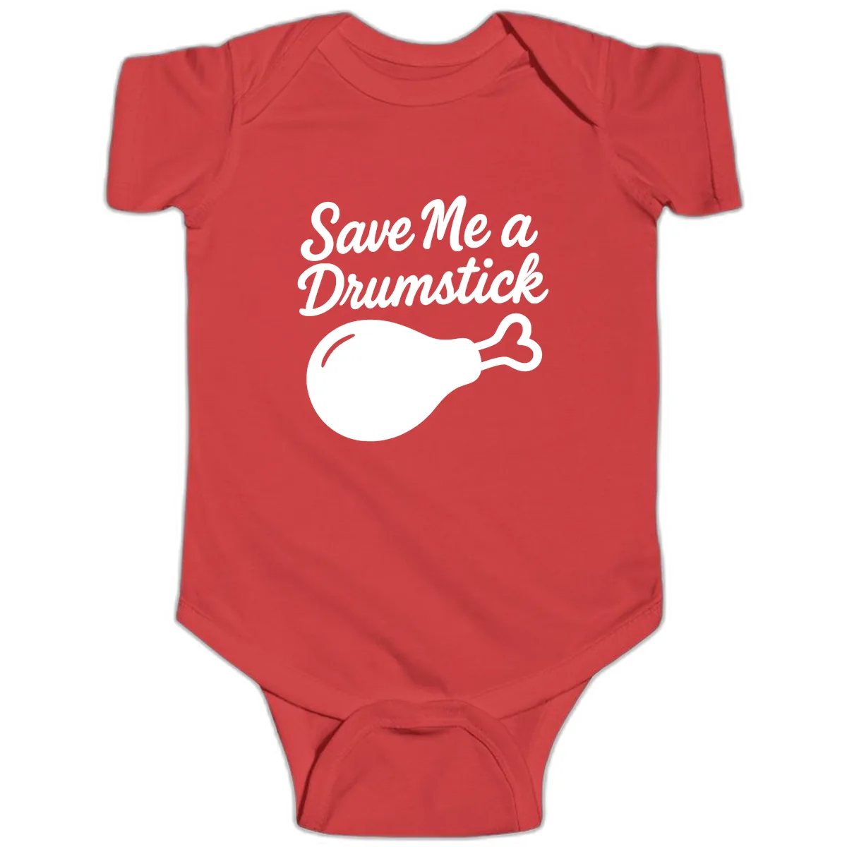 Save Me A Drumstick Thanksgiving Quote Baby Onesie in Red