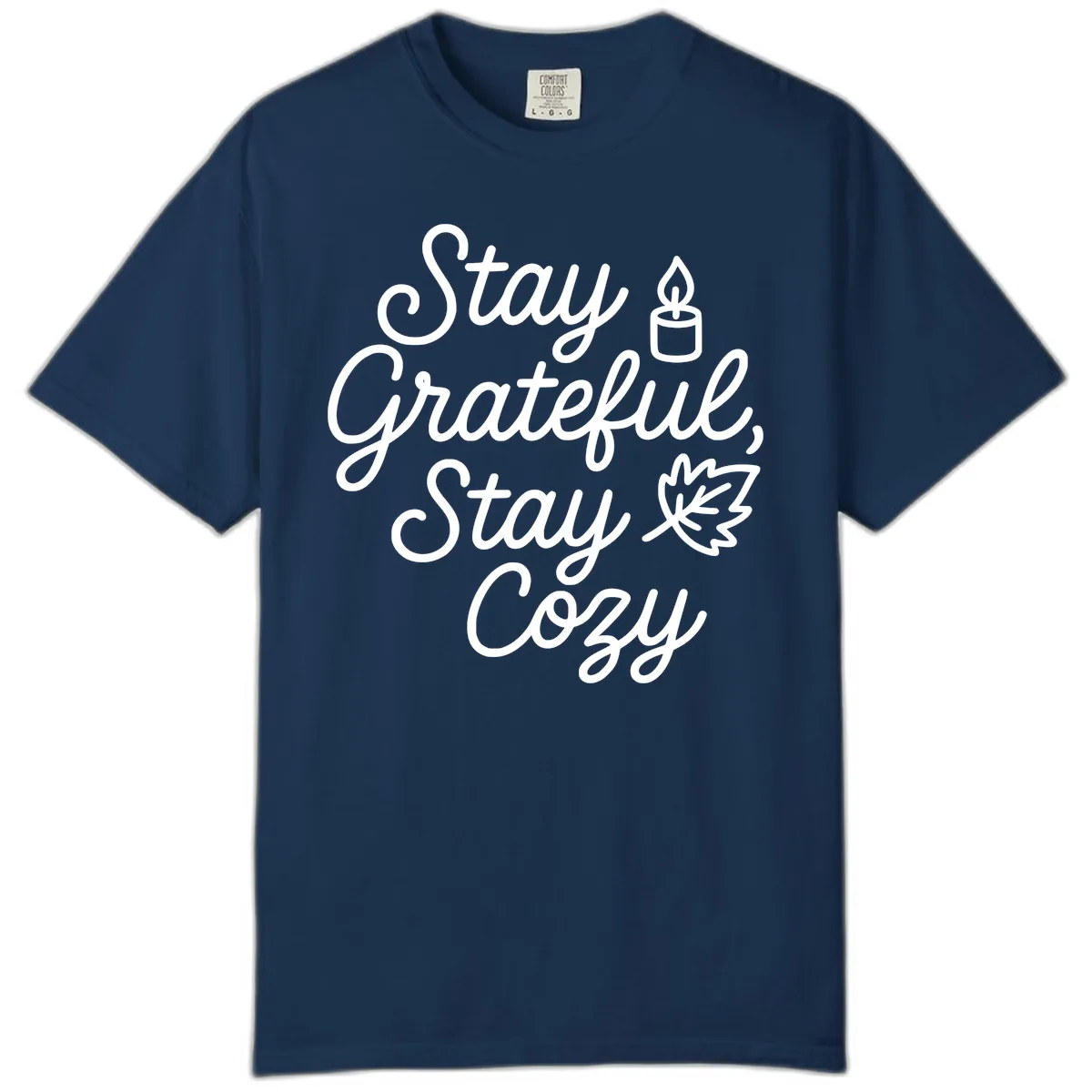Stay Grateful Stay Cozy Fall Phrase Comfort Color in Navy