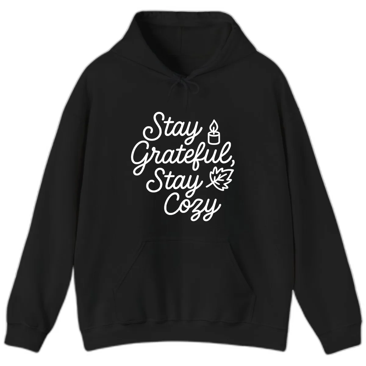 Stay Grateful Stay Cozy Fall Phrase Hoodie in Black