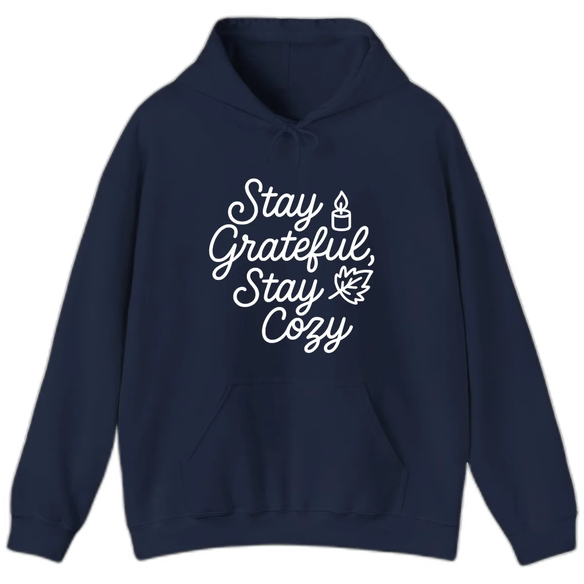 Stay Grateful Stay Cozy Fall Phrase Hoodie in Navy