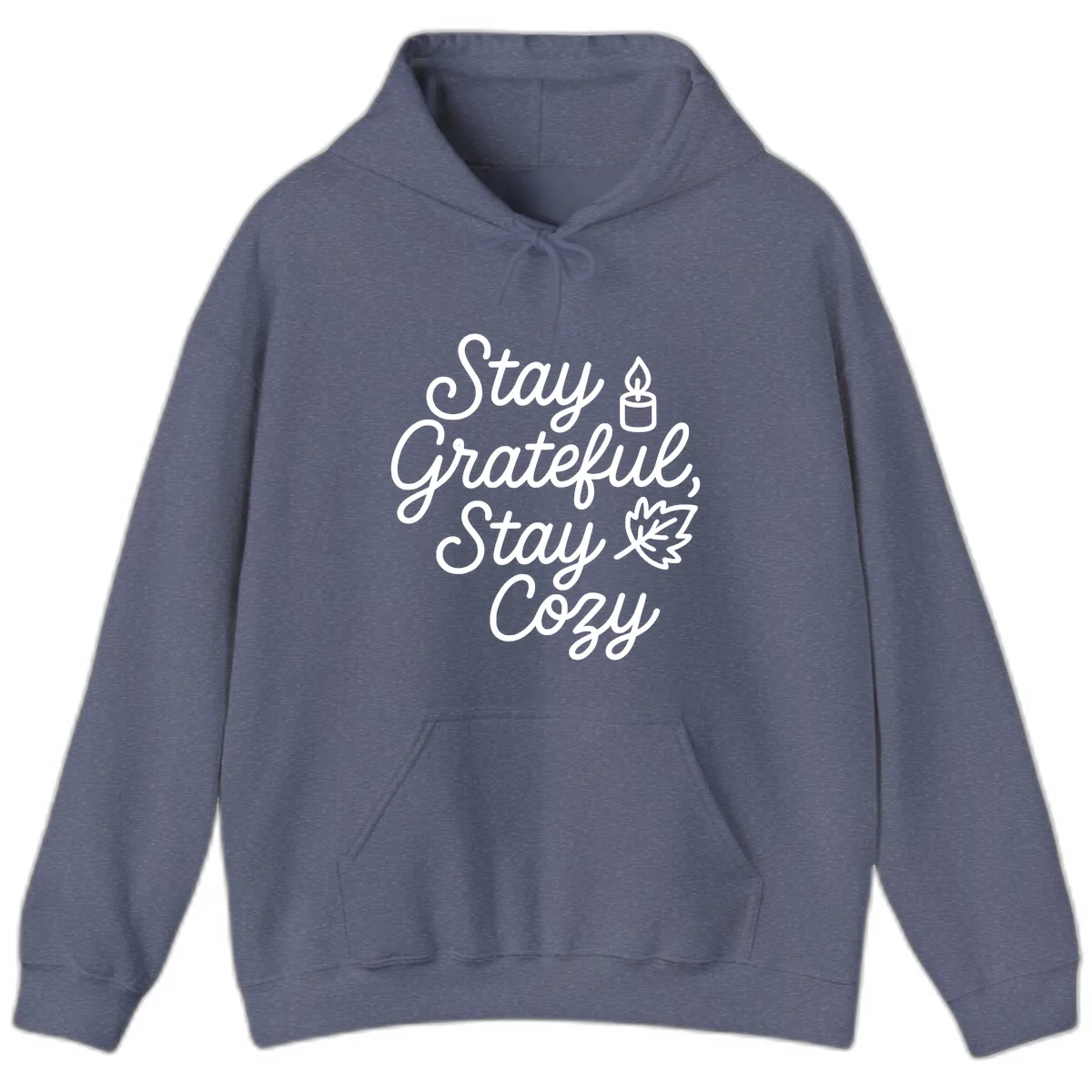 Stay Grateful Stay Cozy Fall Phrase Hoodie in Heather Navy