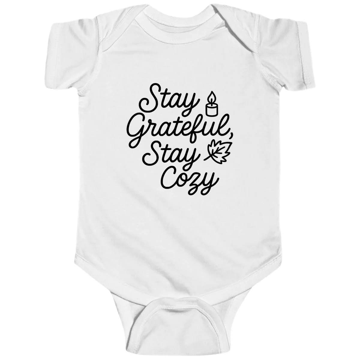 Stay Grateful Stay Cozy Fall Phrase Baby Onesie in White