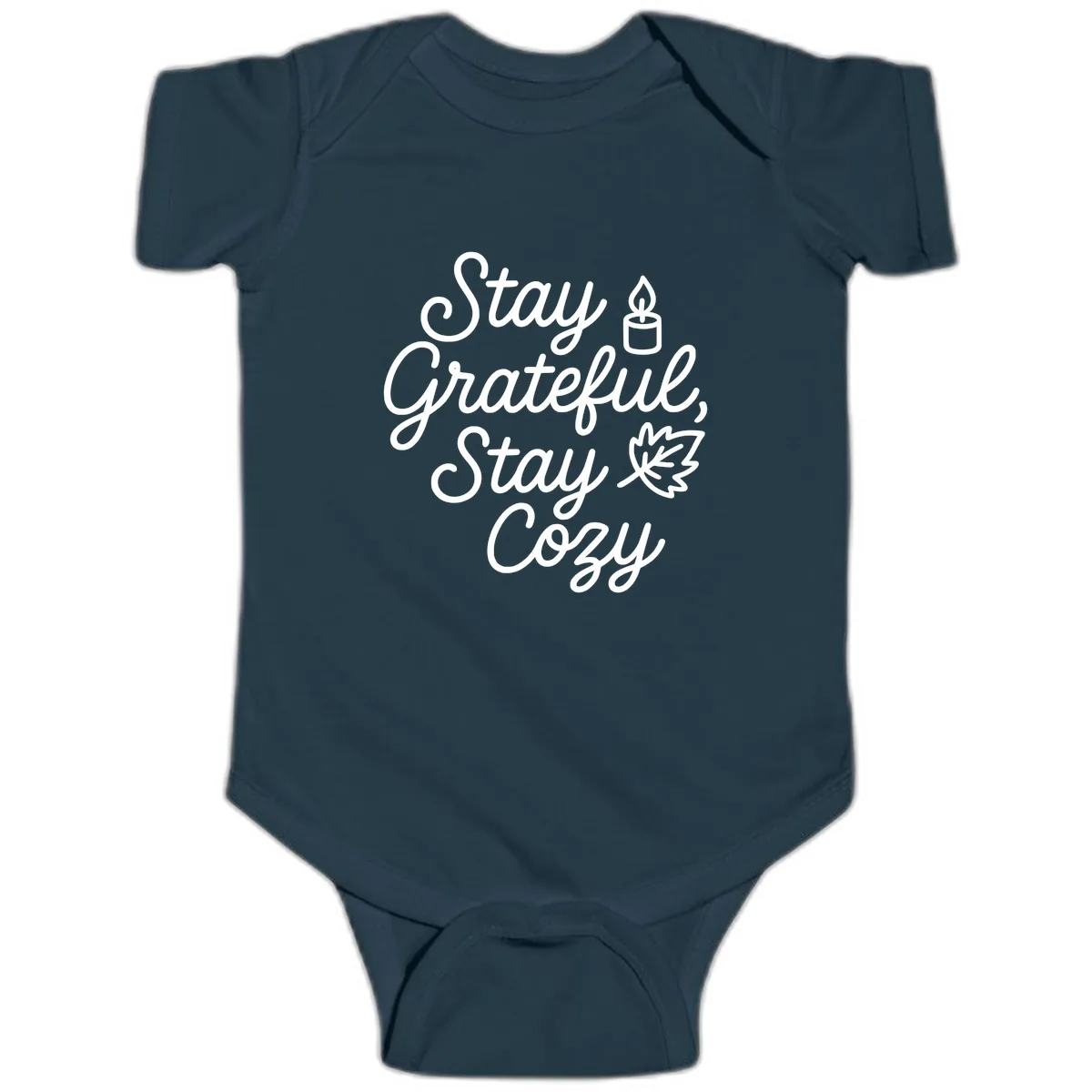 Stay Grateful Stay Cozy Fall Phrase Baby Onesie in Navy
