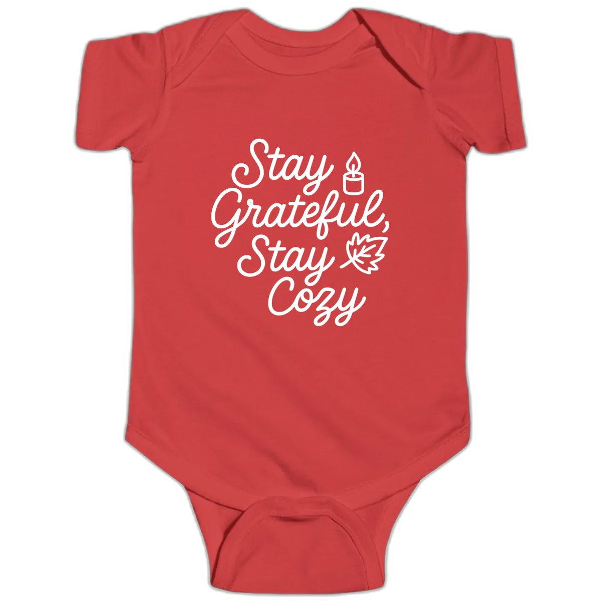 Stay Grateful Stay Cozy Fall Phrase Baby Onesie in Red