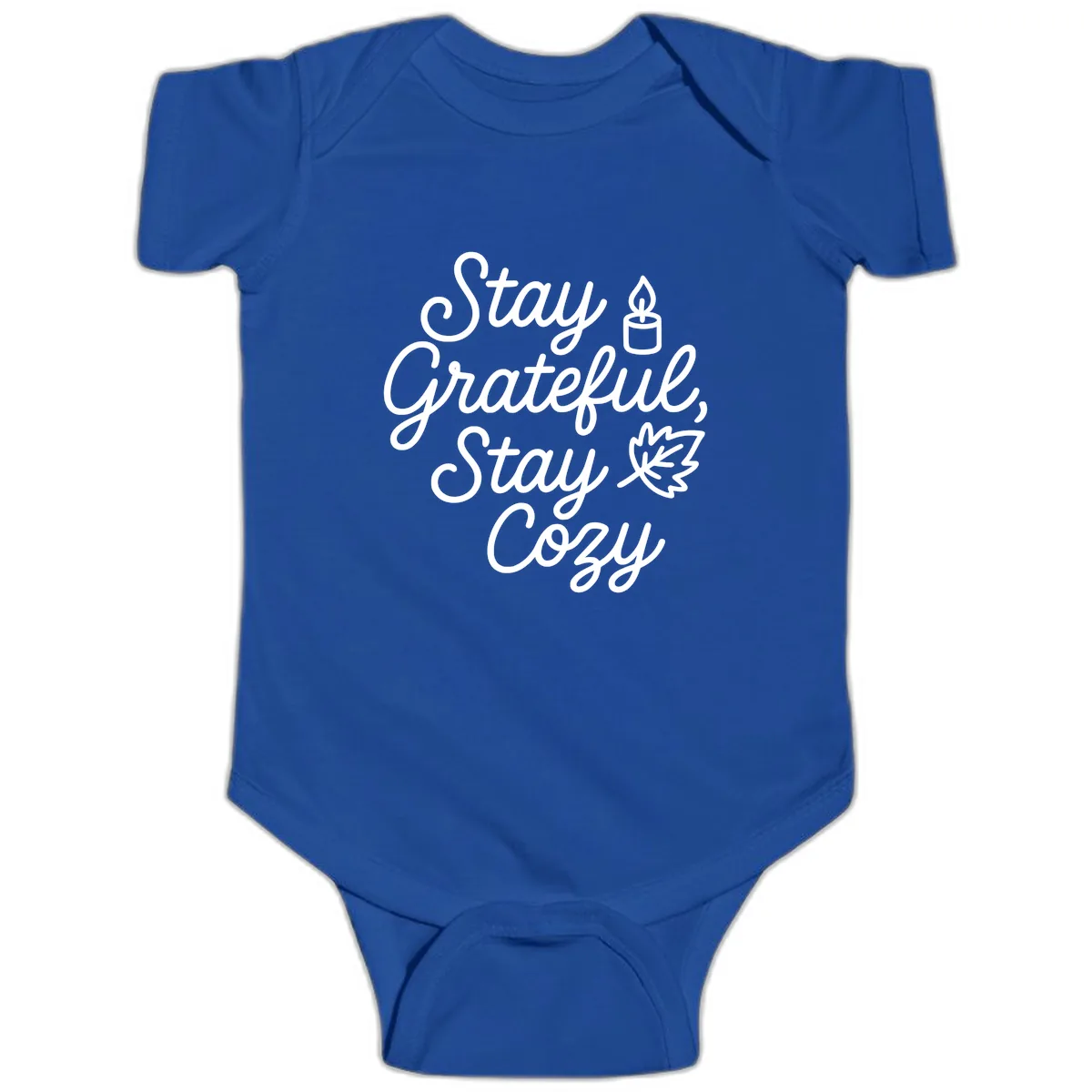 Stay Grateful Stay Cozy Fall Phrase Baby Onesie in Royal