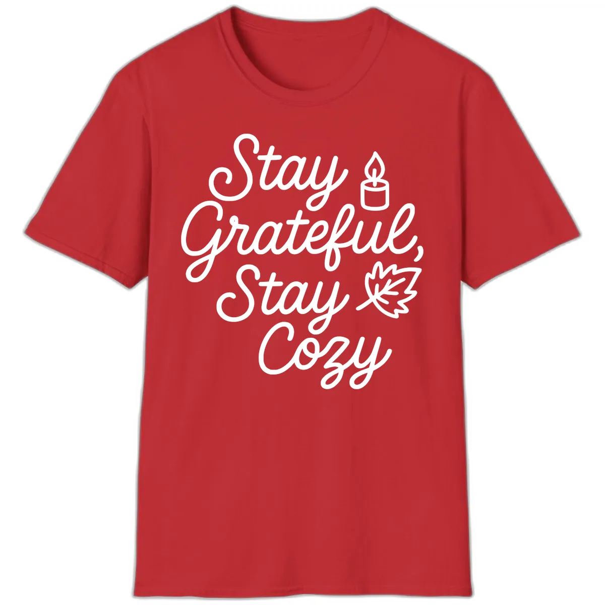 Stay Grateful Stay Cozy Fall Phrase T-Shirt in Red