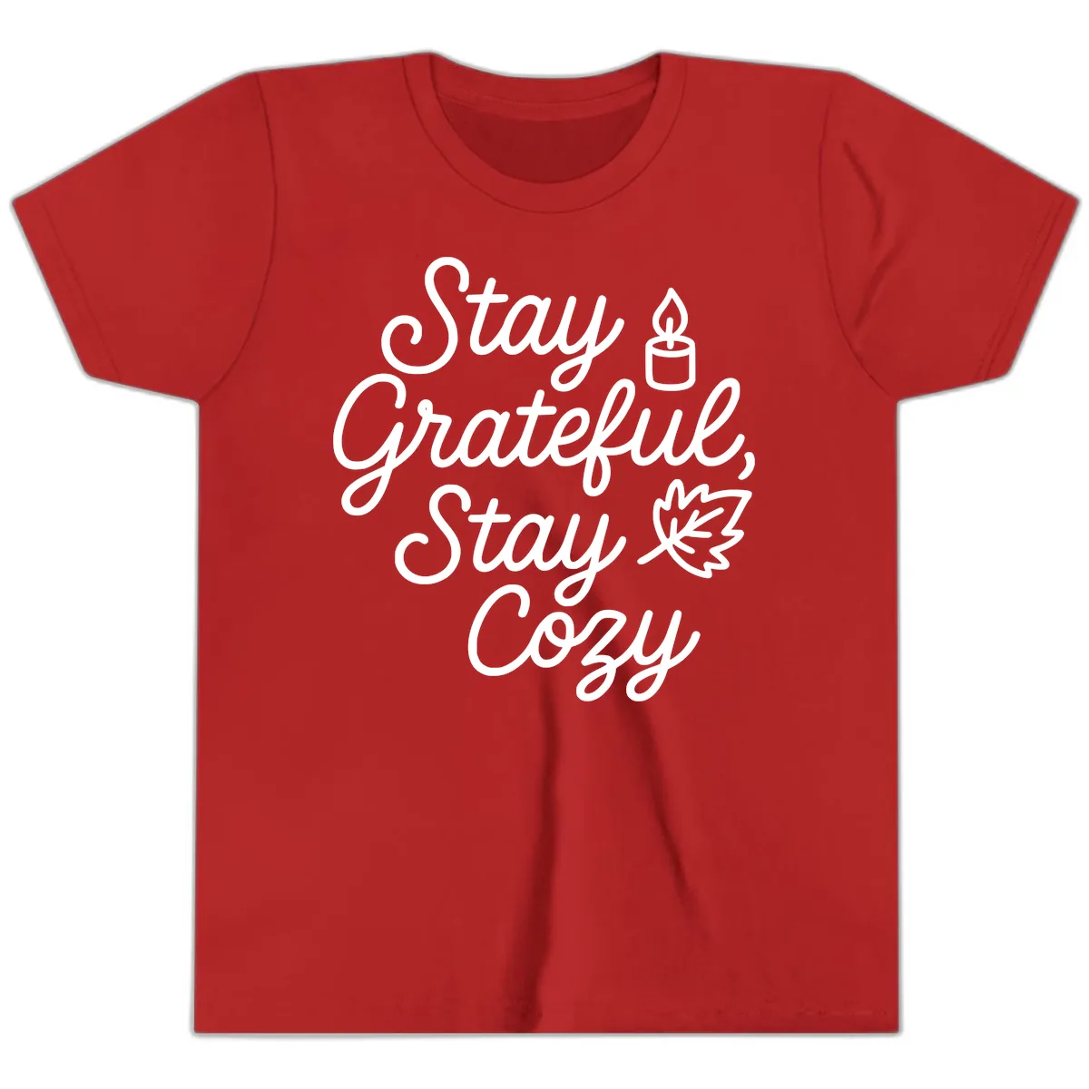 Stay Grateful Stay Cozy Fall Phrase Youth T-Shirt in Red