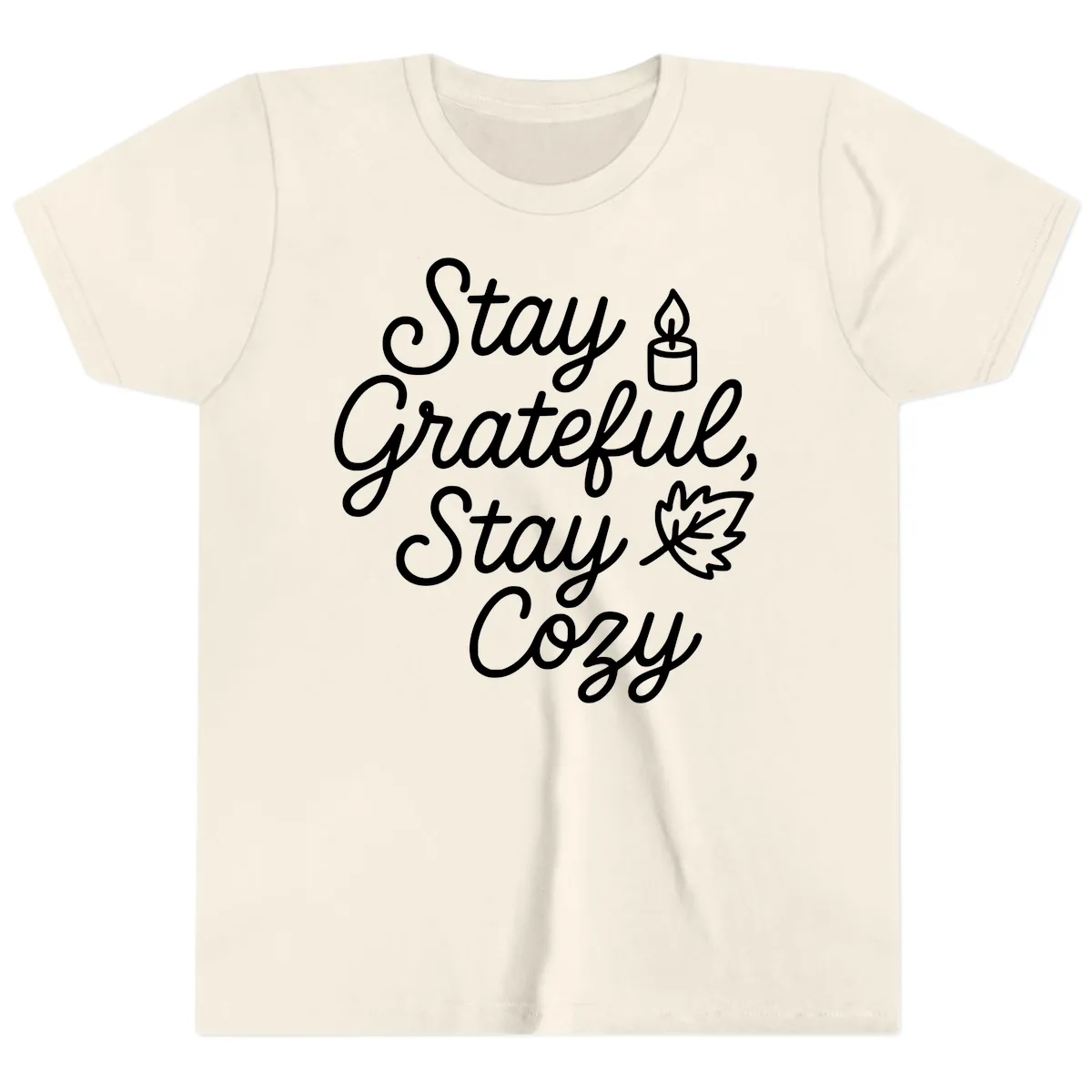 Stay Grateful Stay Cozy Fall Phrase Youth T-Shirt in Natural