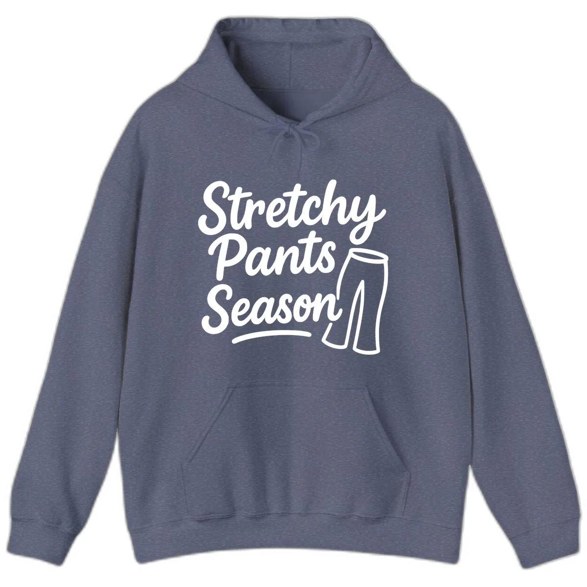 Stretchy Pants Season Typography Hoodie in Heather Navy