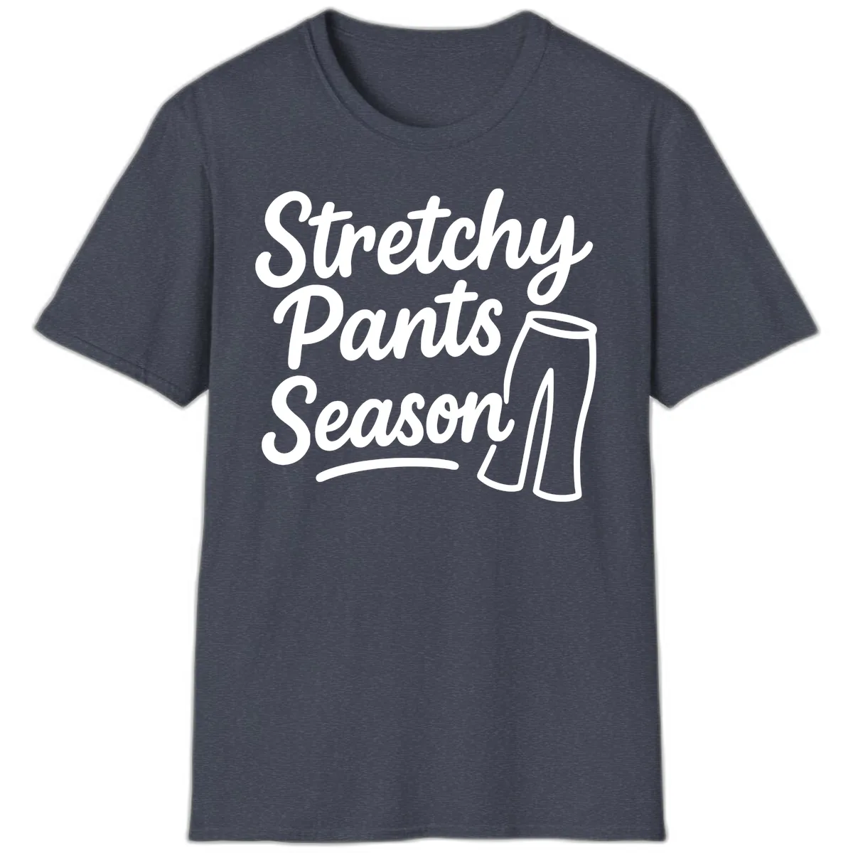 Stretchy Pants Season Typography T-Shirt in Heather Navy
