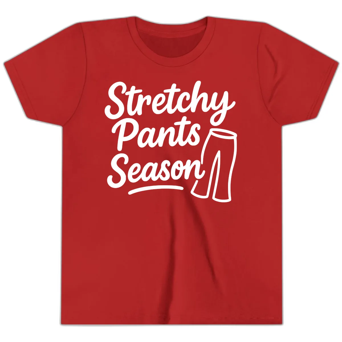 Stretchy Pants Season Typography Youth T-Shirt in Red