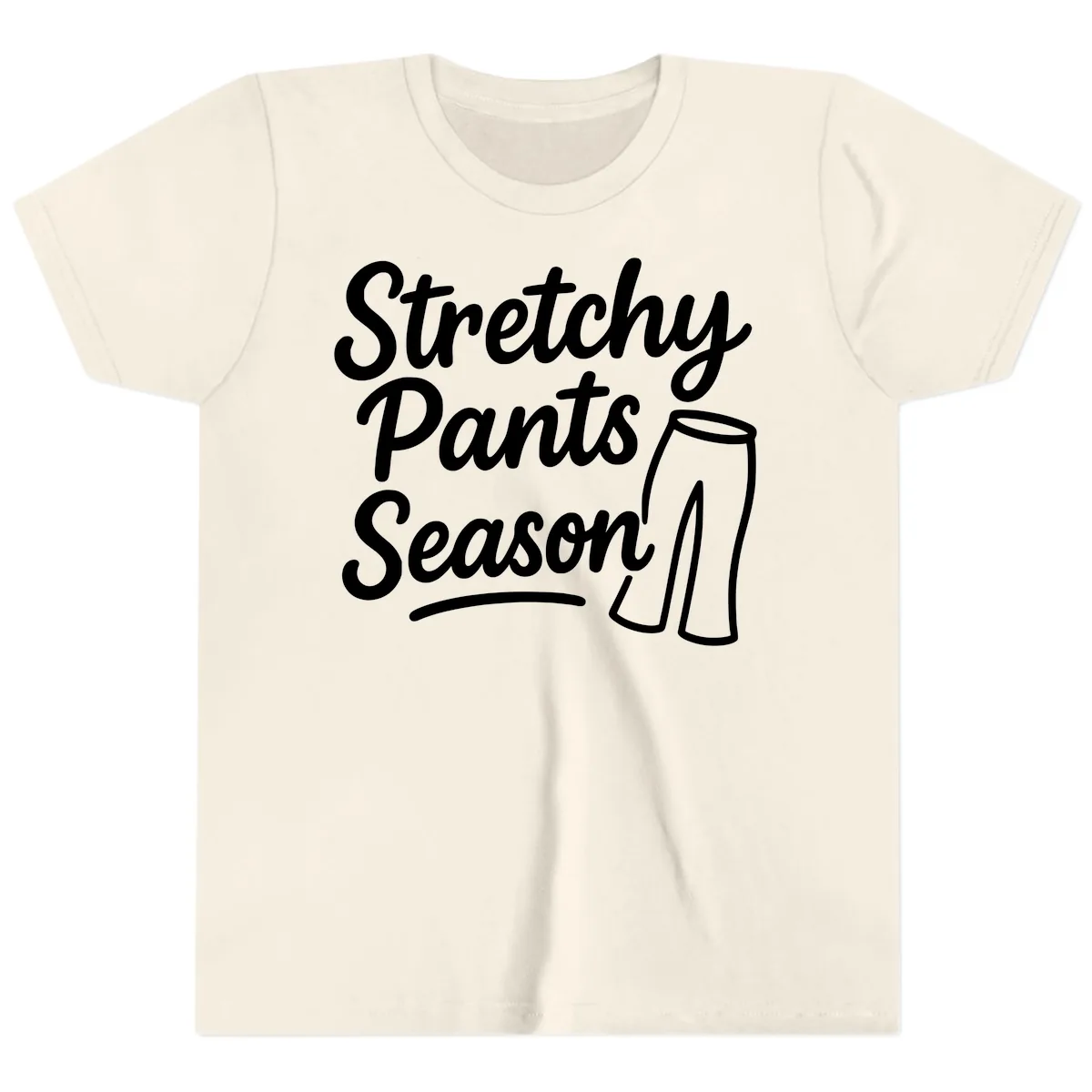 Stretchy Pants Season Typography Youth T-Shirt in Natural