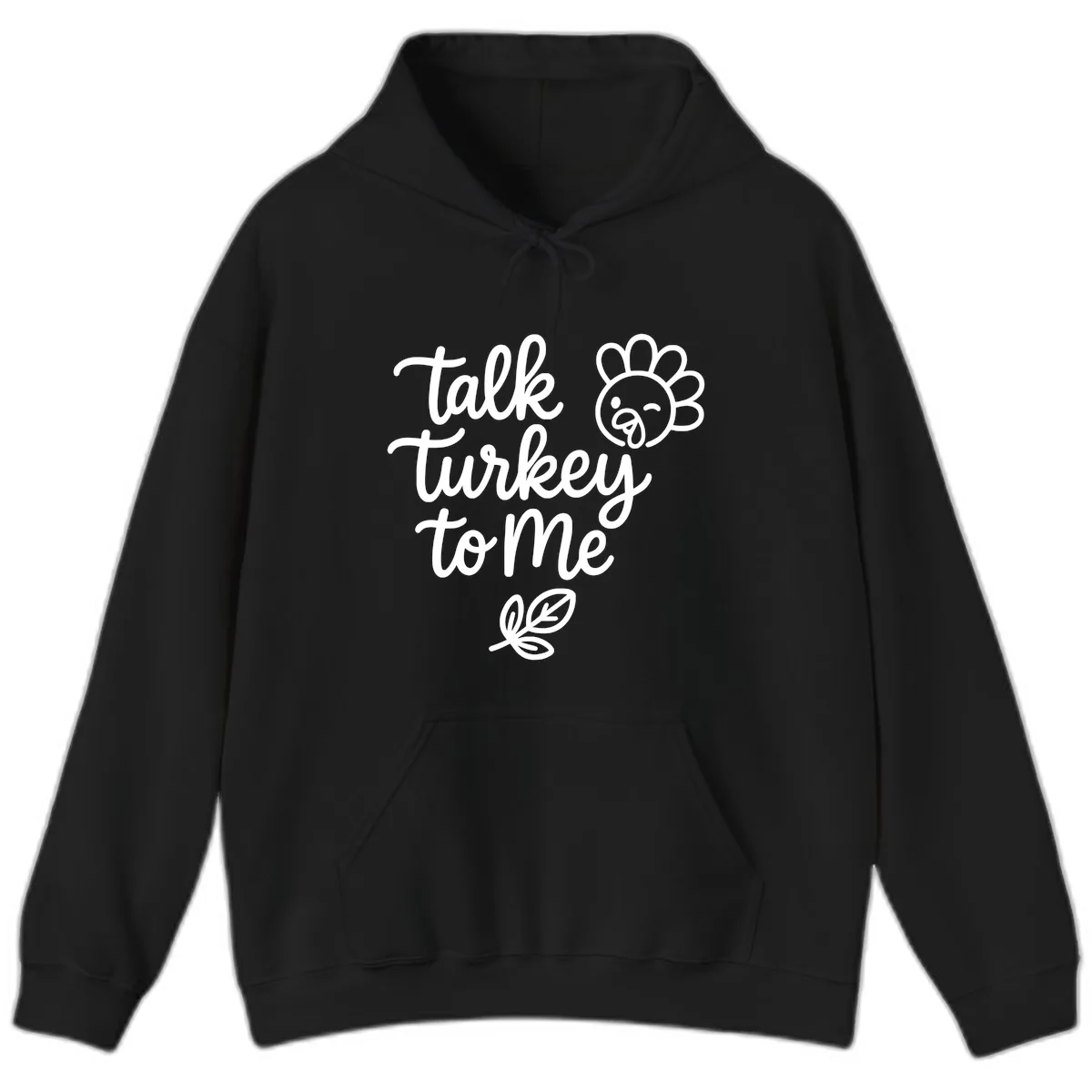 Talk Turkey To Me Thanksgiving Phrase Hoodie in Black