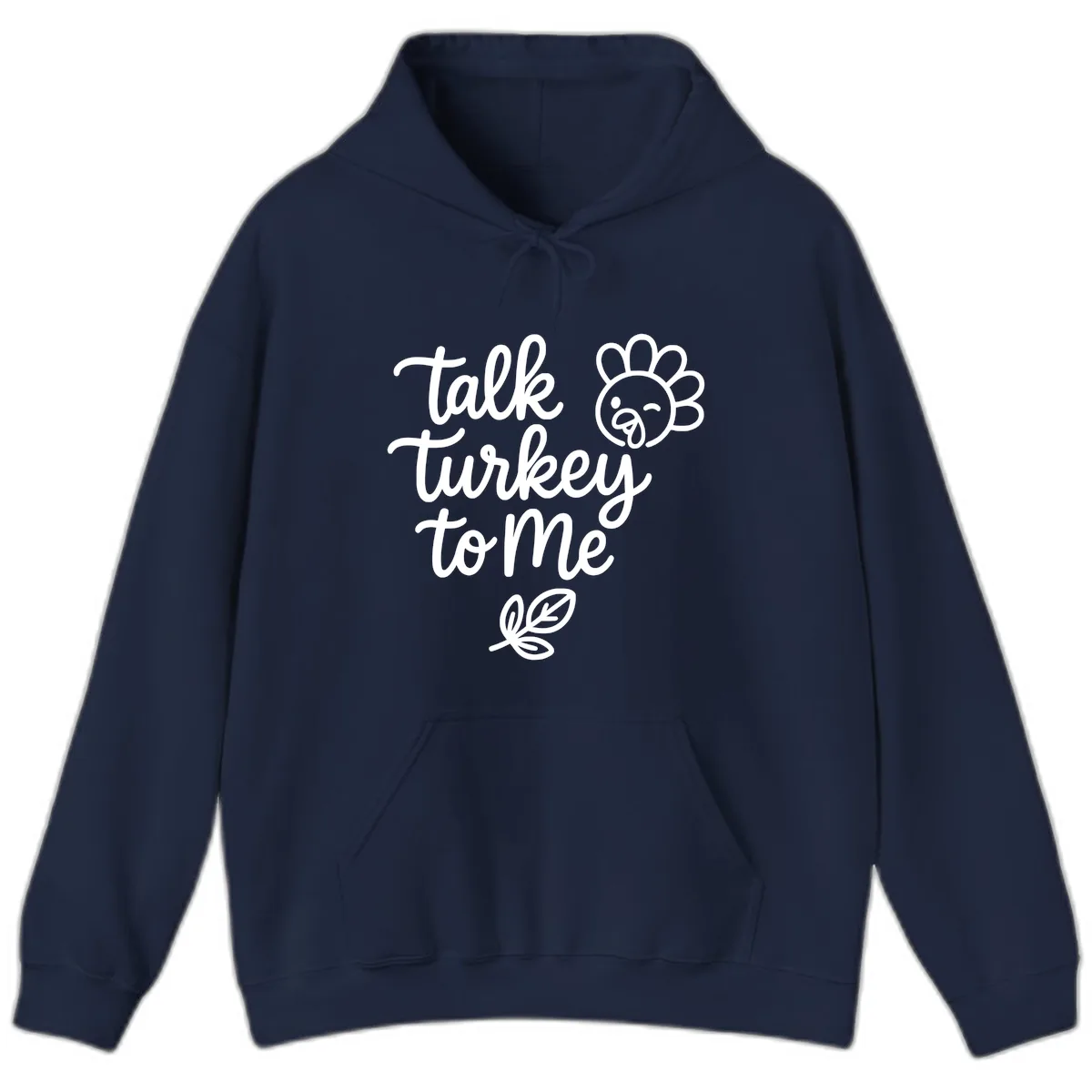 Talk Turkey To Me Thanksgiving Phrase Hoodie in Navy