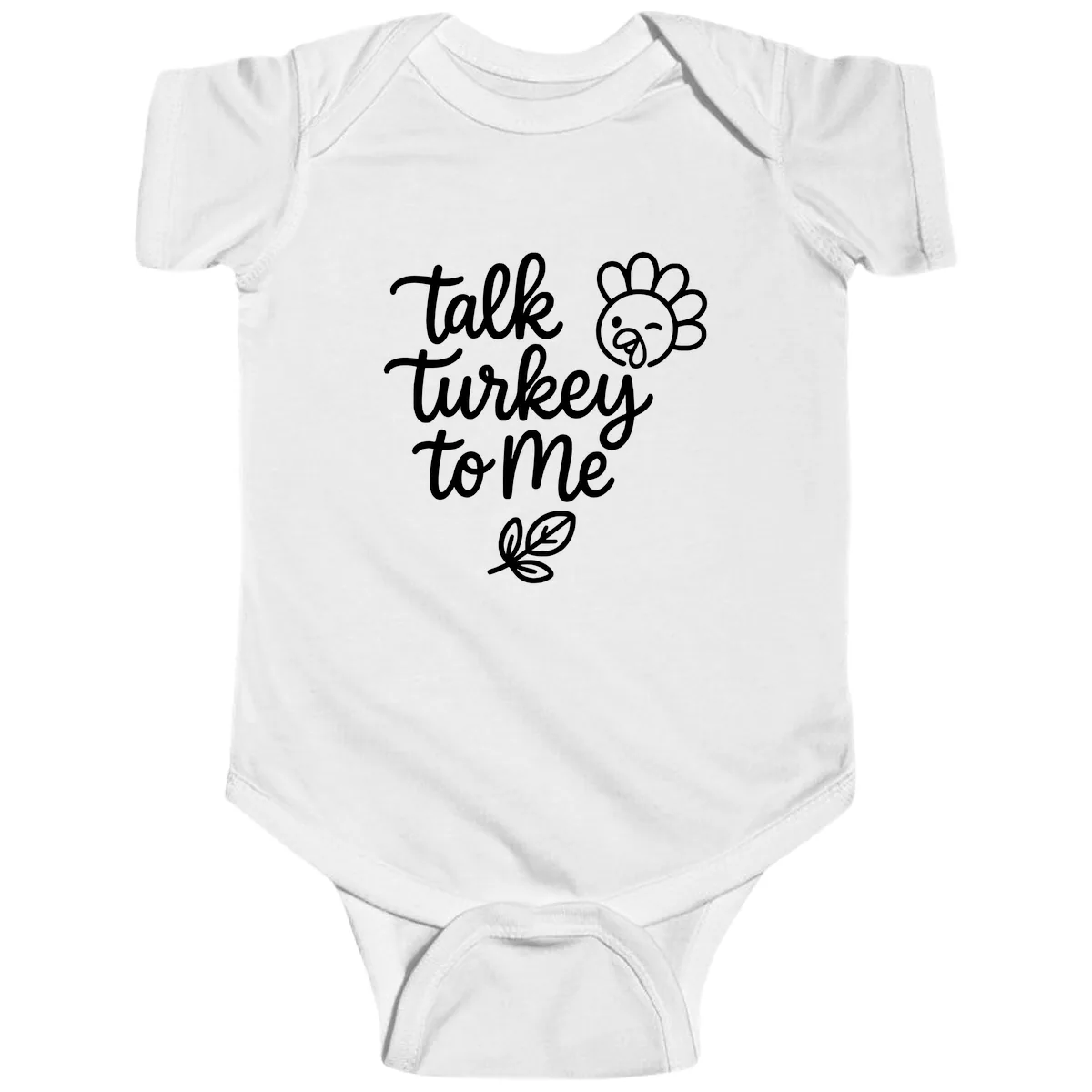 Talk Turkey To Me Thanksgiving Phrase Baby Onesie in White