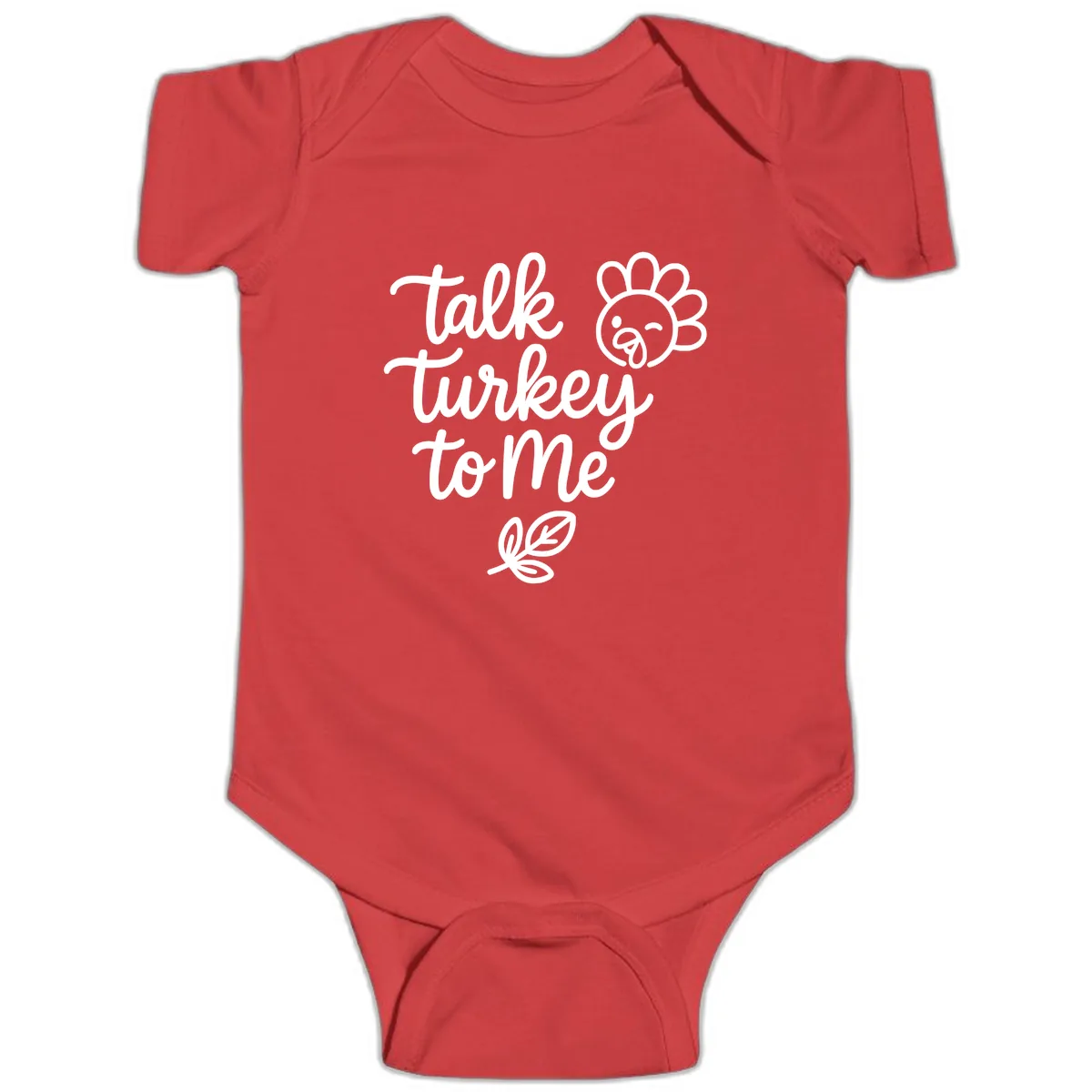Talk Turkey To Me Thanksgiving Phrase Baby Onesie in Red