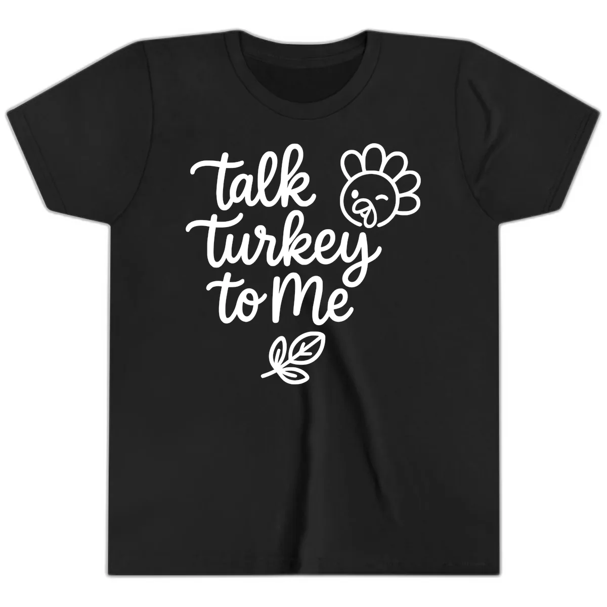 Talk Turkey To Me Thanksgiving Phrase Youth T-Shirt in Black