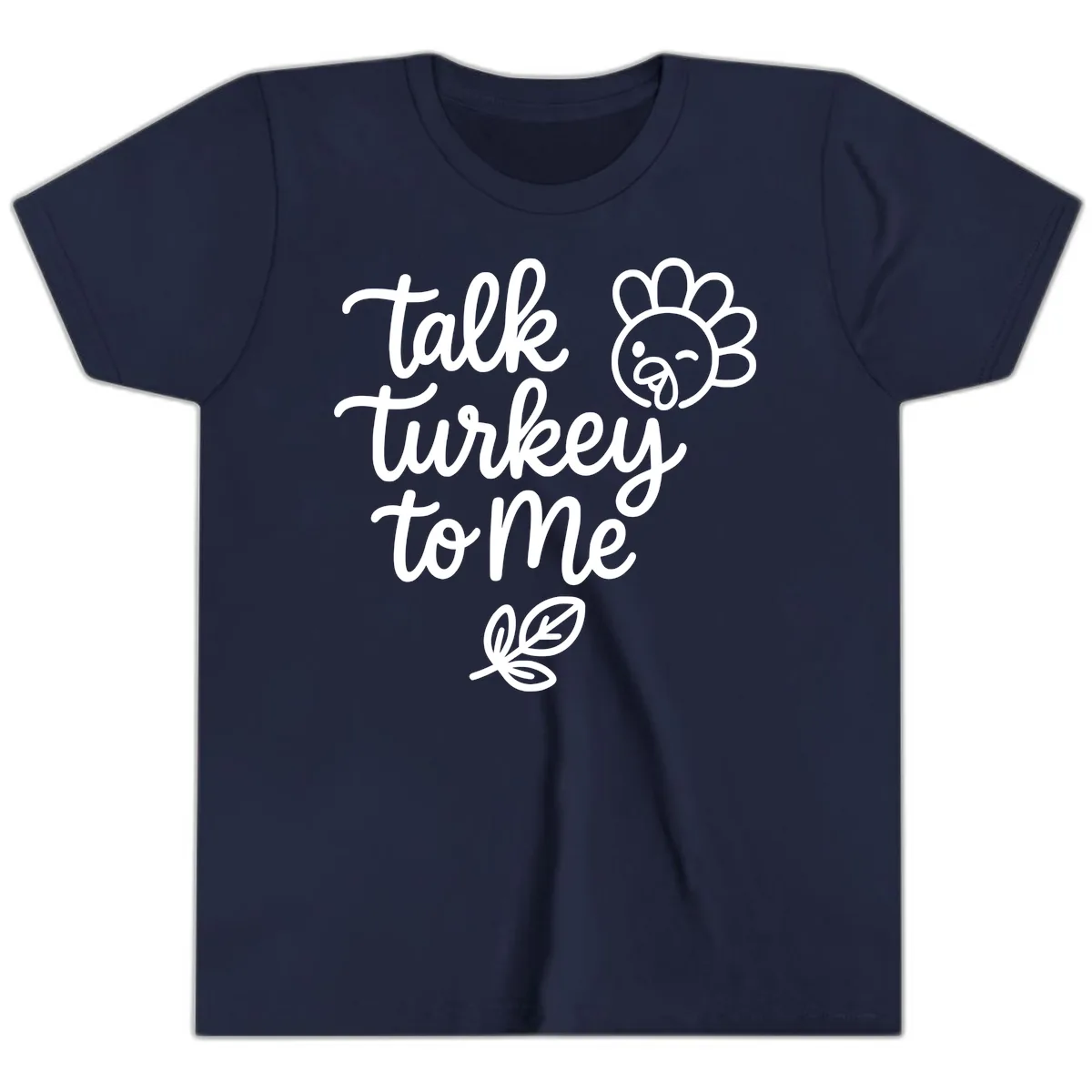 Talk Turkey To Me Thanksgiving Phrase Youth T-Shirt in Navy