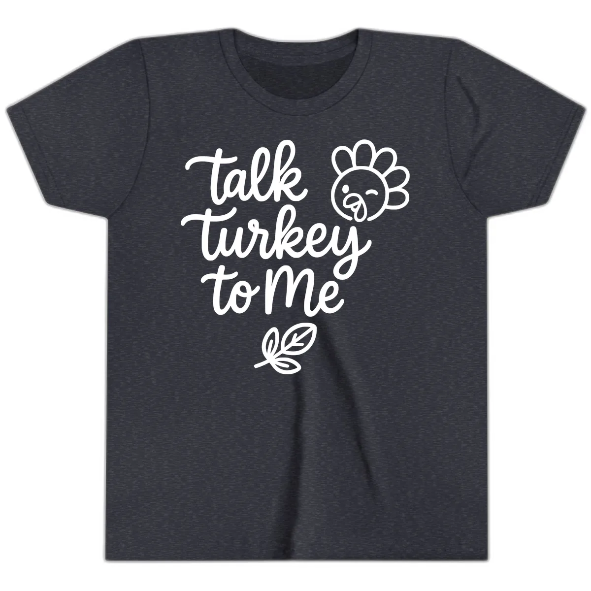 Talk Turkey To Me Thanksgiving Phrase Youth T-Shirt in Heather Navy