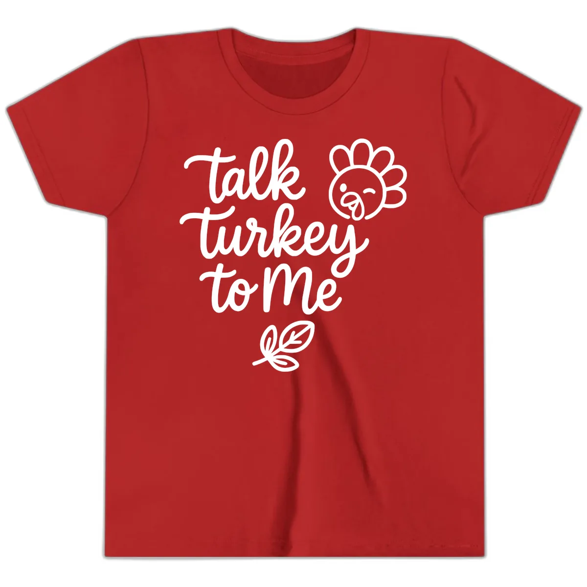 Talk Turkey To Me Thanksgiving Phrase Youth T-Shirt in Red