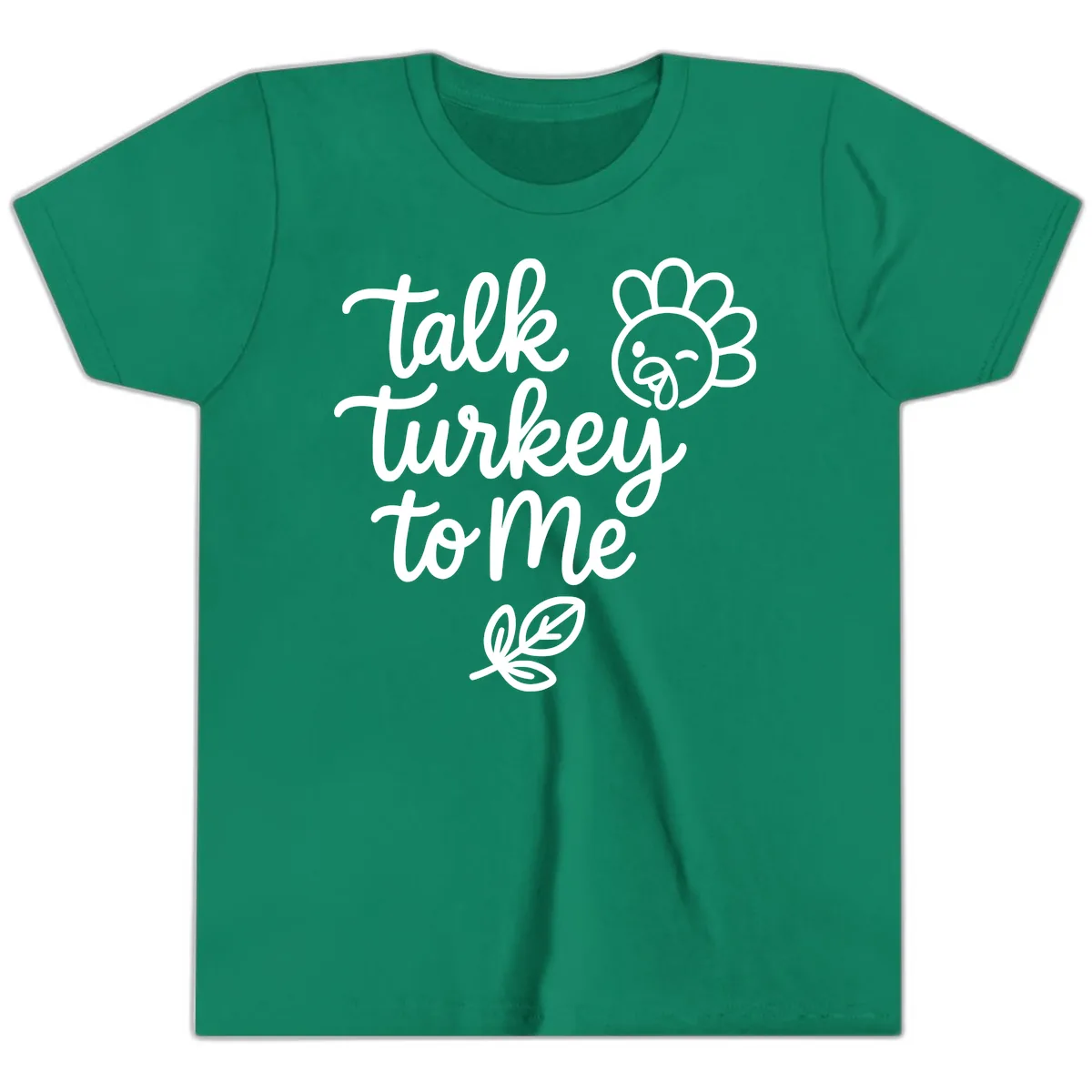 Talk Turkey To Me Thanksgiving Phrase Youth T-Shirt in Kelly