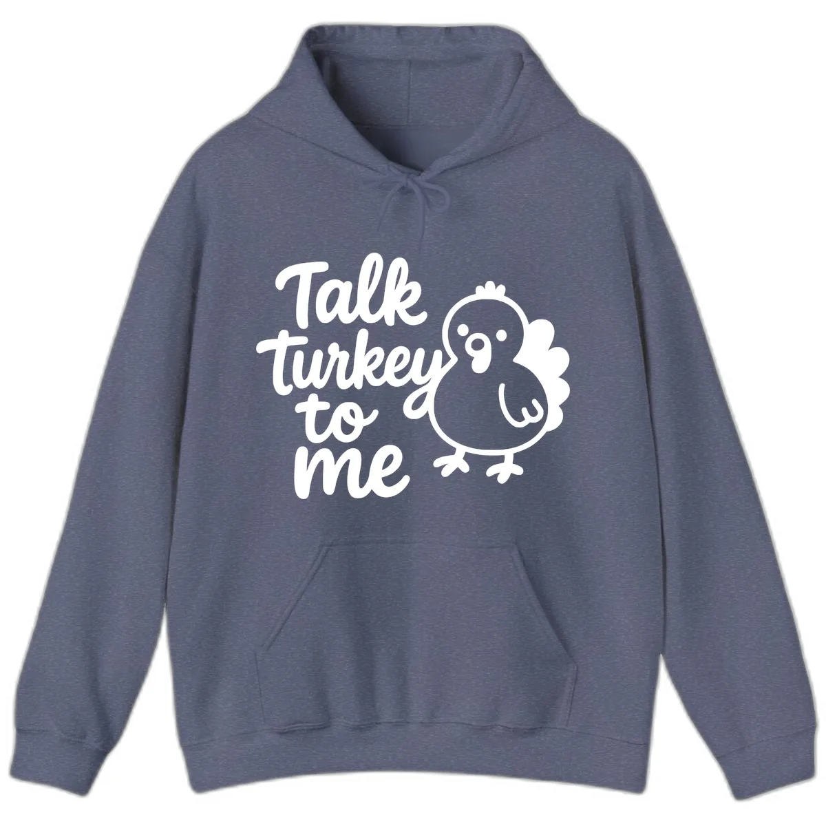 Talk Turkey To Me Thanksgiving Graphic Hoodie in Heather Navy