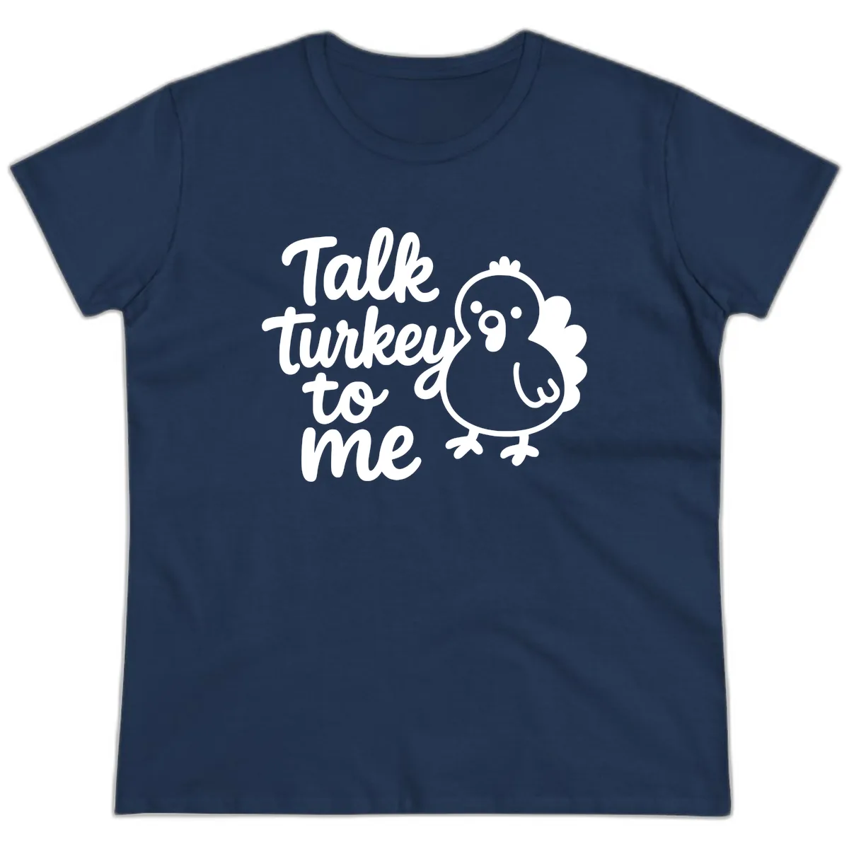 Talk Turkey To Me Thanksgiving Graphic Ladies Tee in Navy