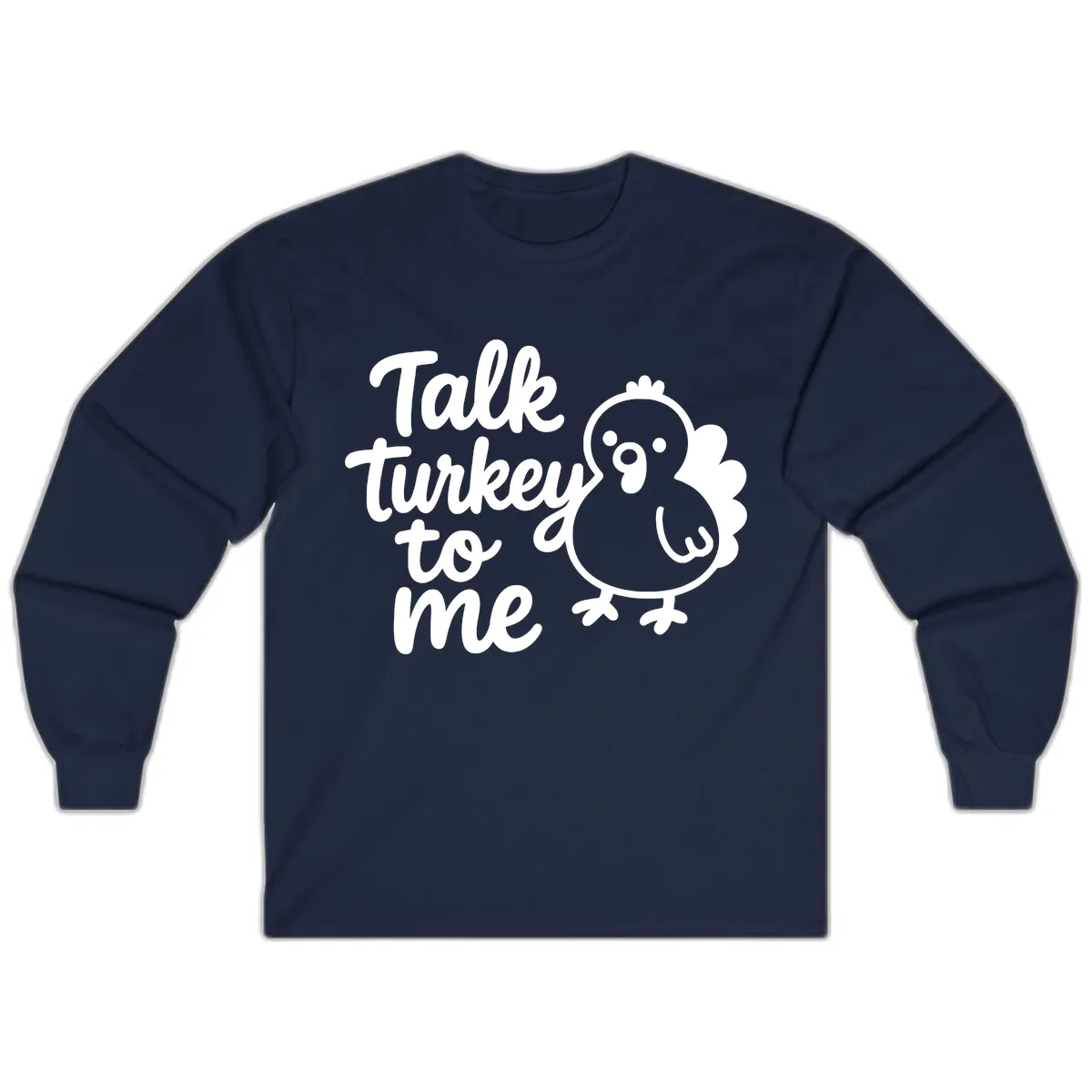 Talk Turkey To Me Thanksgiving Graphic Long Sleeve in Navy