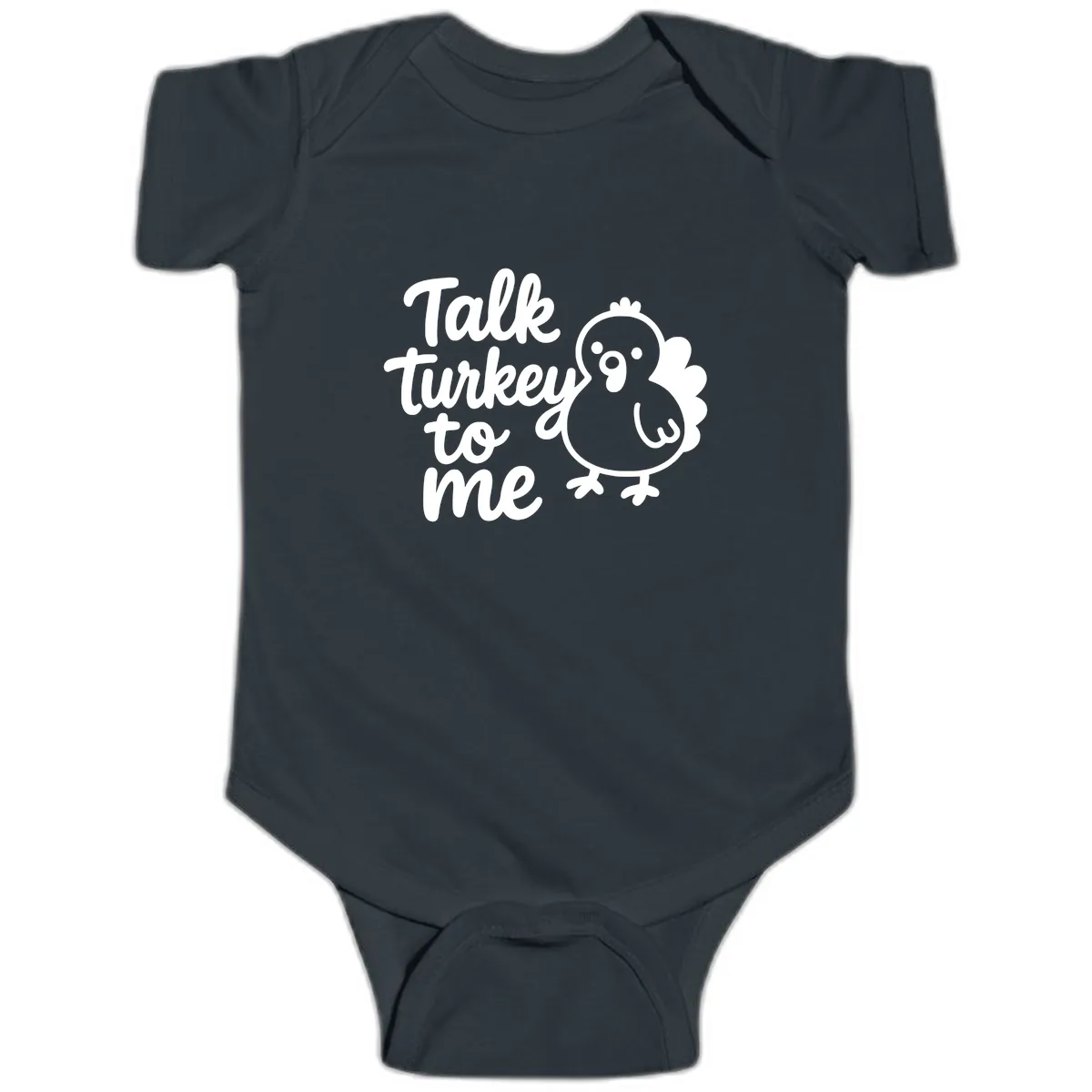 Talk Turkey To Me Thanksgiving Graphic Baby Onesie in Black