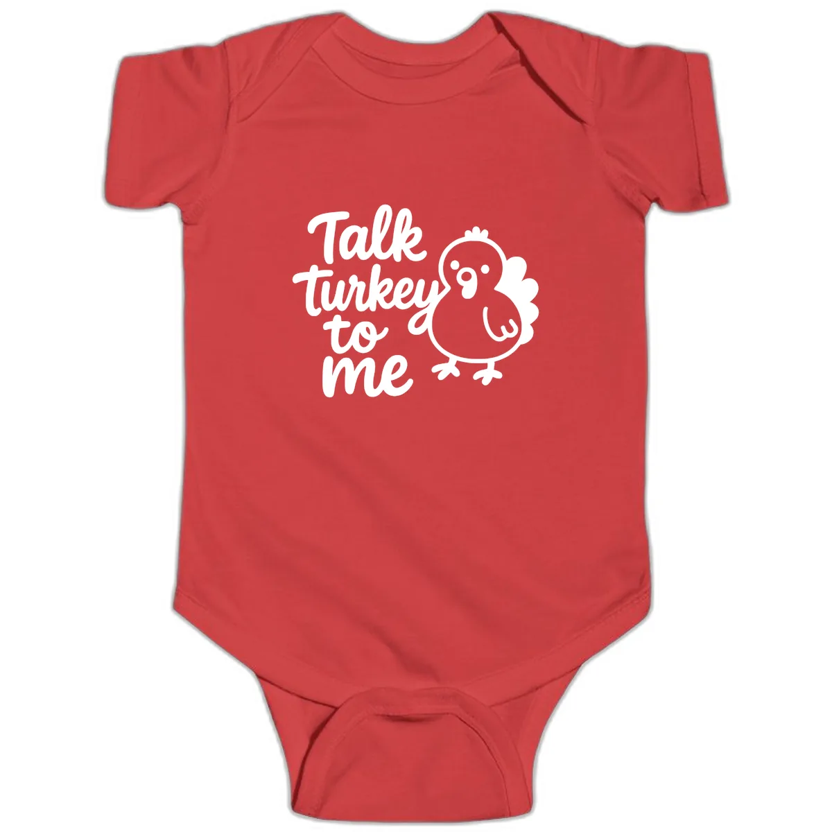 Talk Turkey To Me Thanksgiving Graphic Baby Onesie in Red