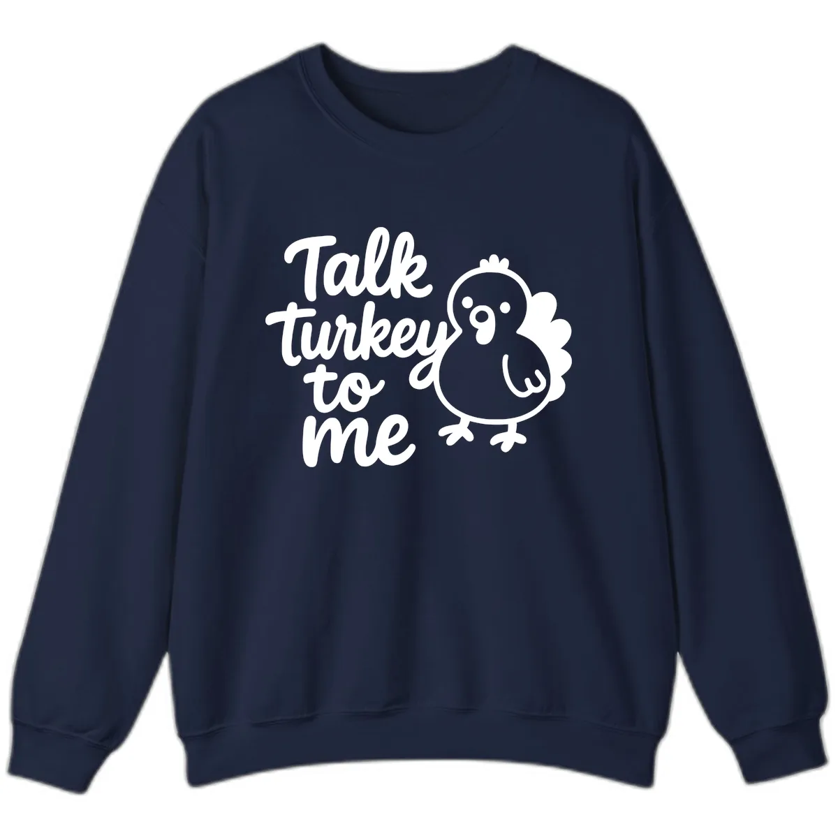 Talk Turkey To Me Thanksgiving Graphic Sweatshirt in Navy