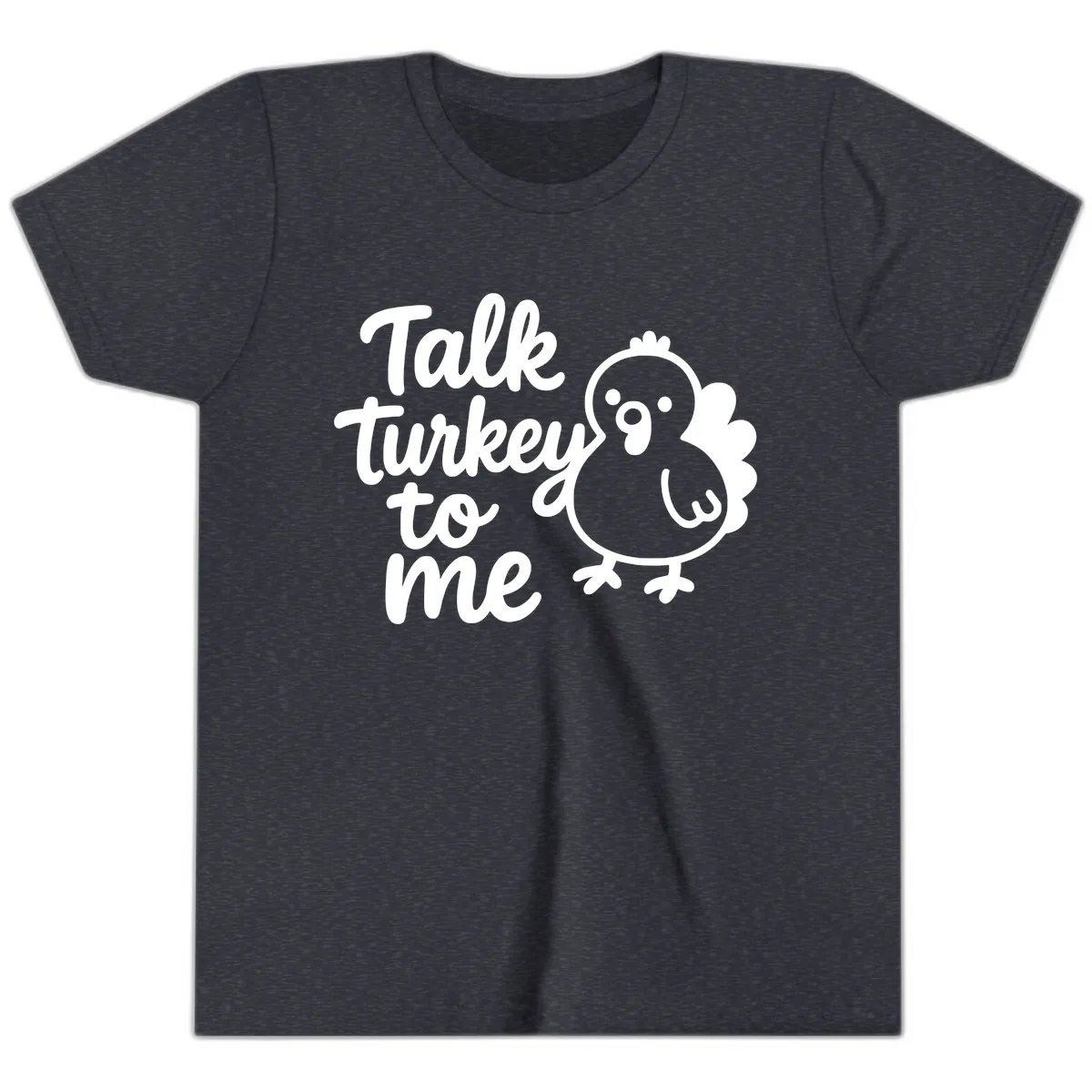 Talk Turkey To Me Thanksgiving Graphic Youth T-Shirt in Heather Navy