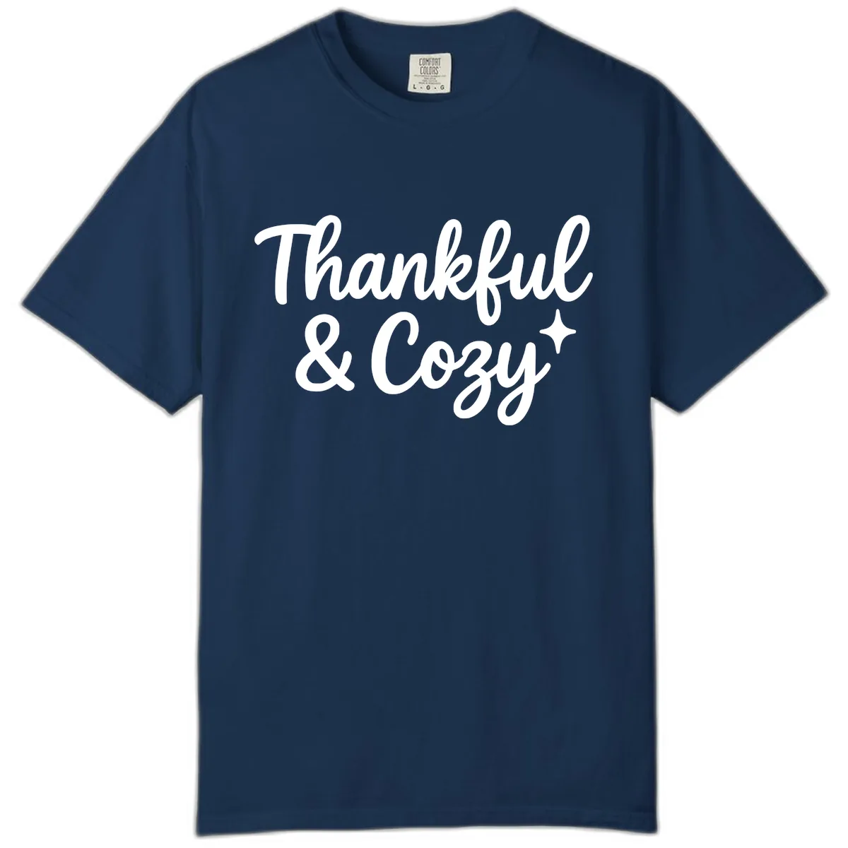 Thankful And Cozy Script Design Comfort Color in Navy