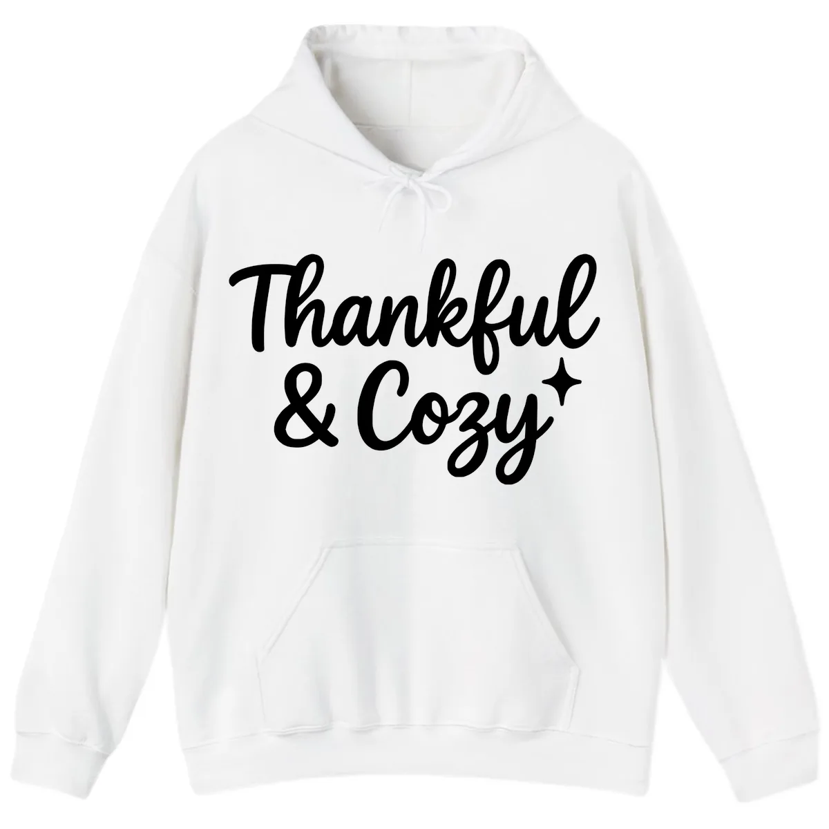 Thankful And Cozy Script Design Hoodie in White