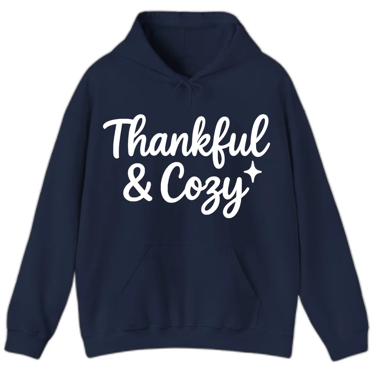 Thankful And Cozy Script Design Hoodie in Navy