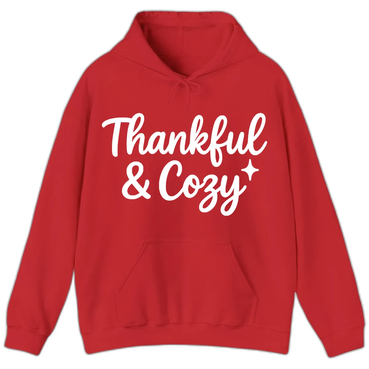 Thankful And Cozy Script Design Hoodie in Red