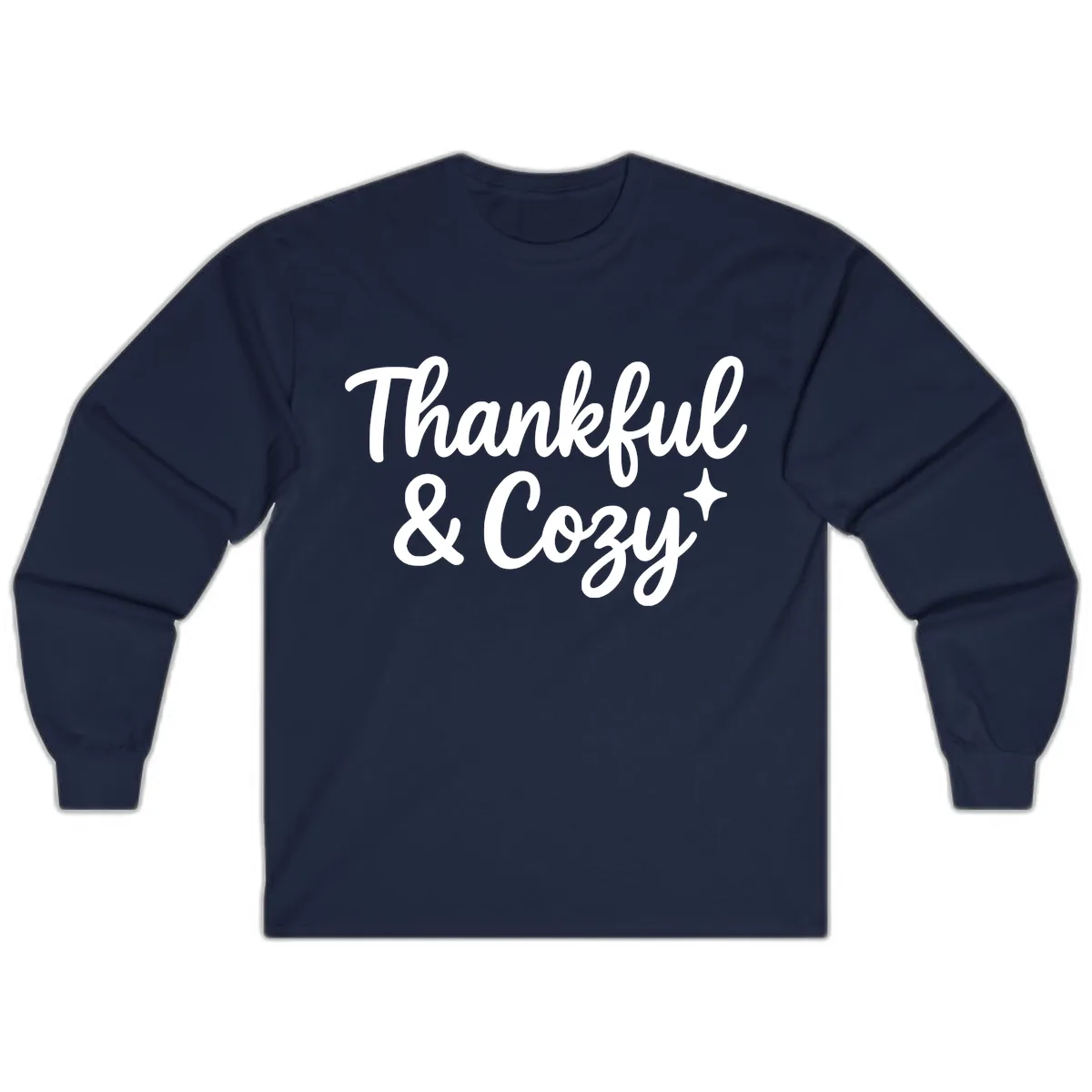 Thankful And Cozy Script Design Long Sleeve in Navy