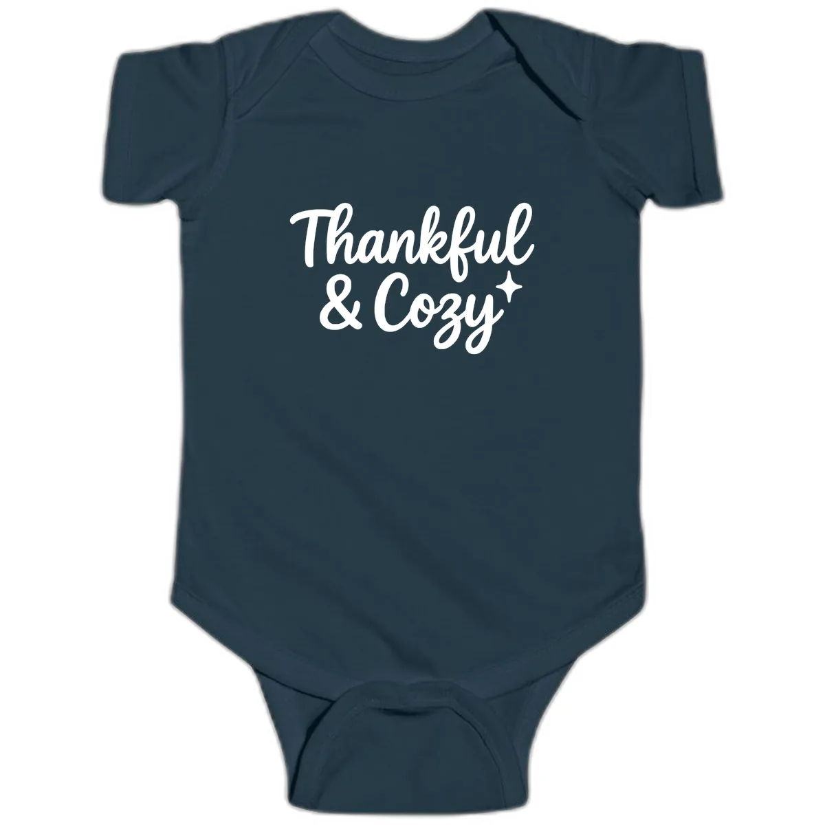 Thankful And Cozy Script Design Baby Onesie in Navy