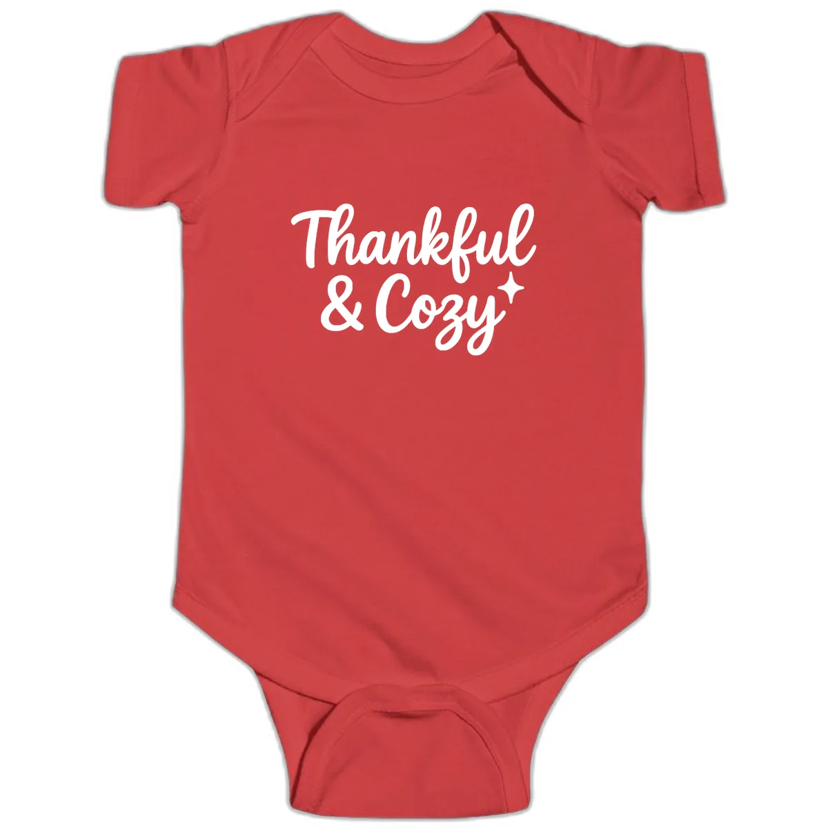 Thankful And Cozy Script Design Baby Onesie in Red
