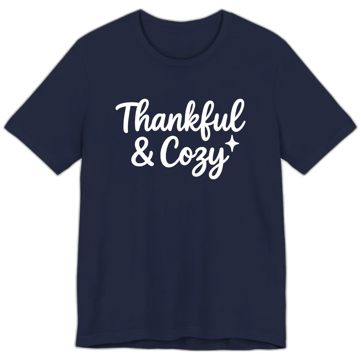 Thankful And Cozy Script Design Premium T-Shirt in Navy