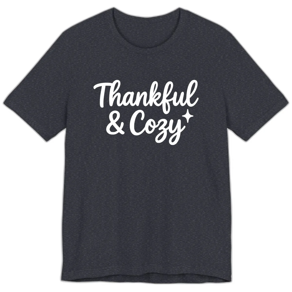 Thankful And Cozy Script Design Premium T-Shirt in Heather Navy