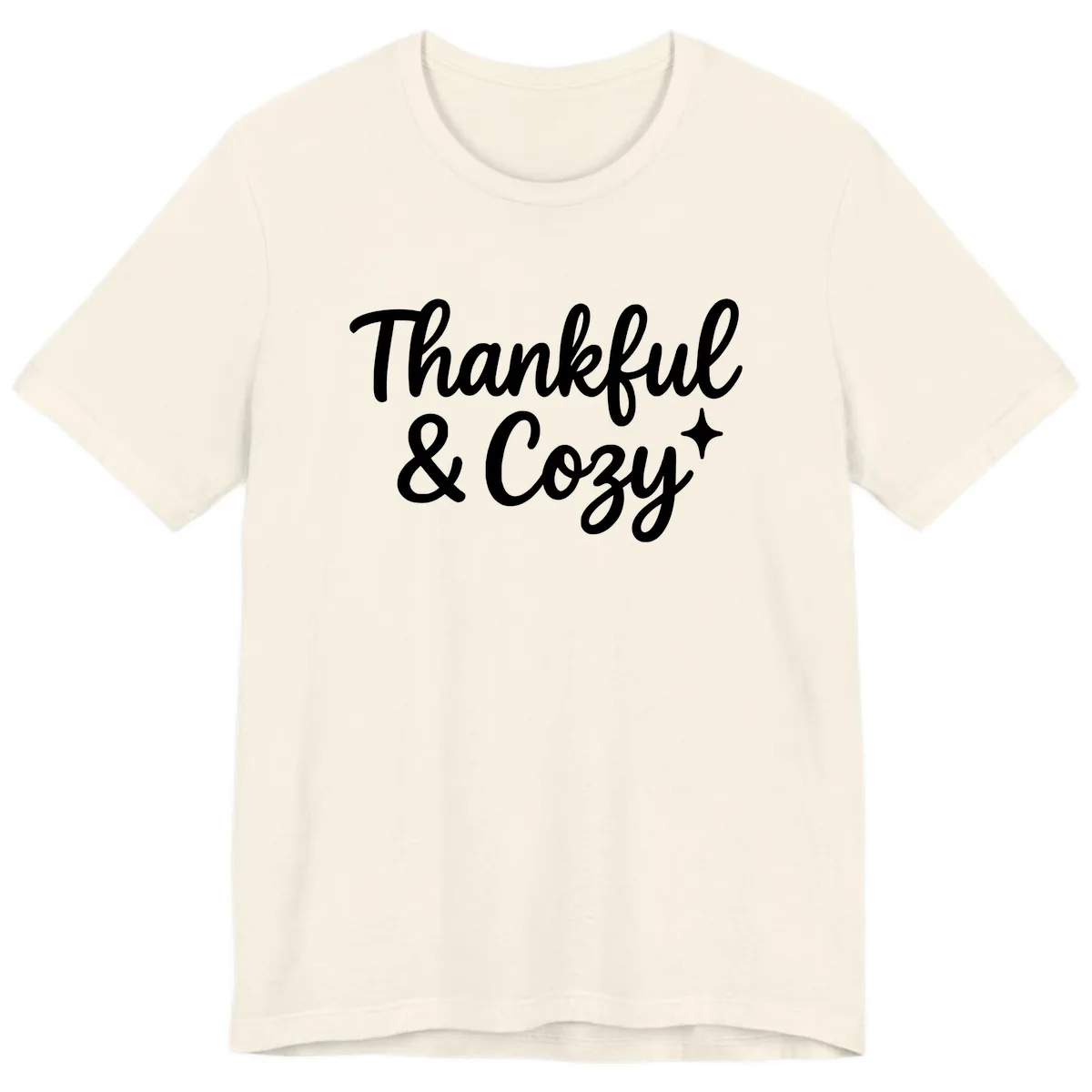 Thankful And Cozy Script Design Premium T-Shirt in Natural