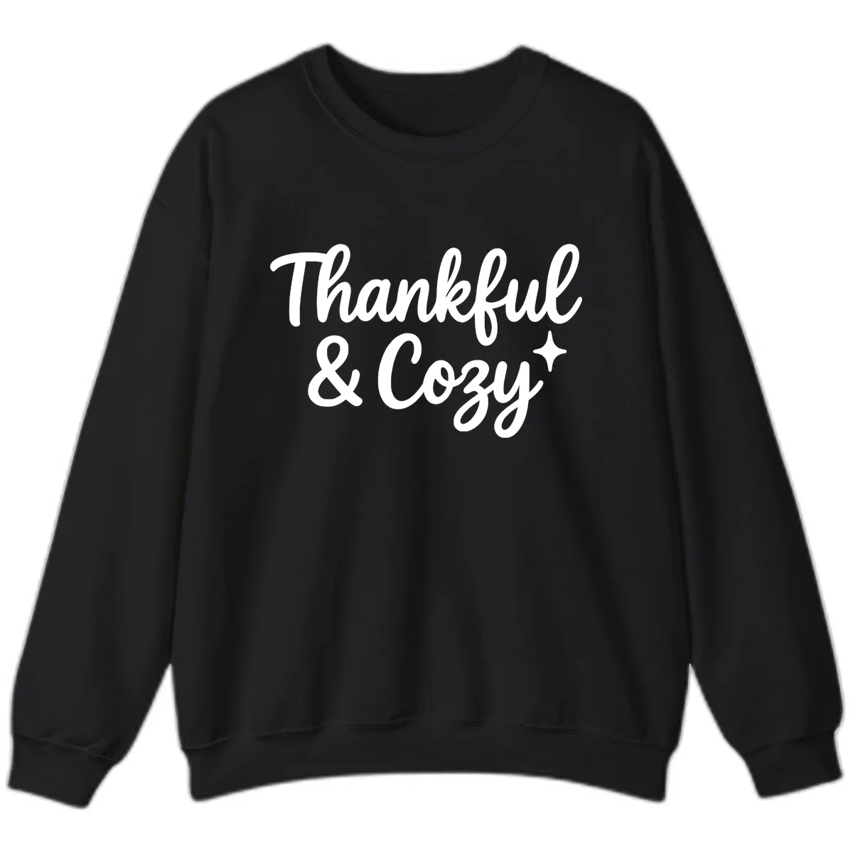 Thankful And Cozy Script Design Sweatshirt in Black