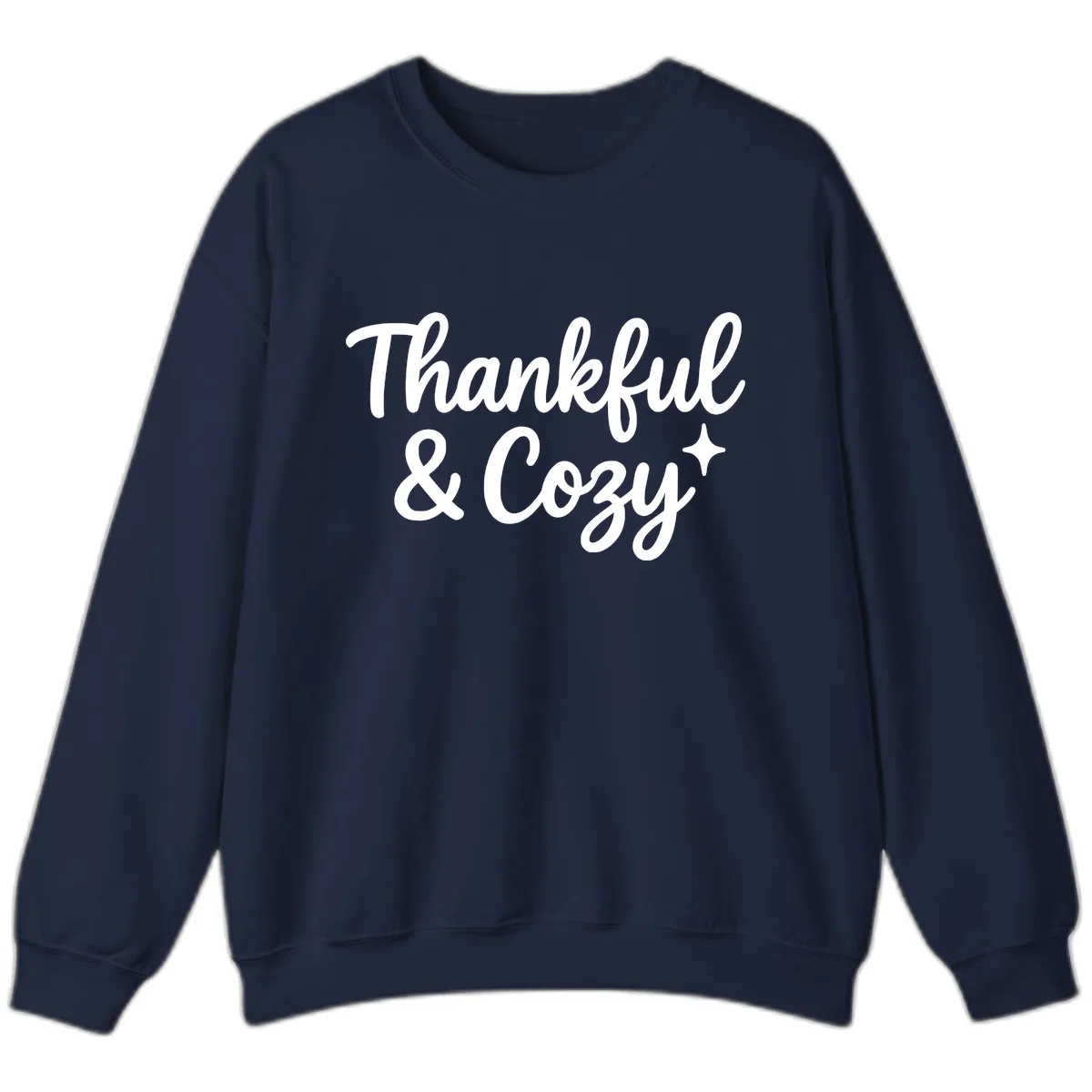 Thankful And Cozy Script Design Sweatshirt in Navy