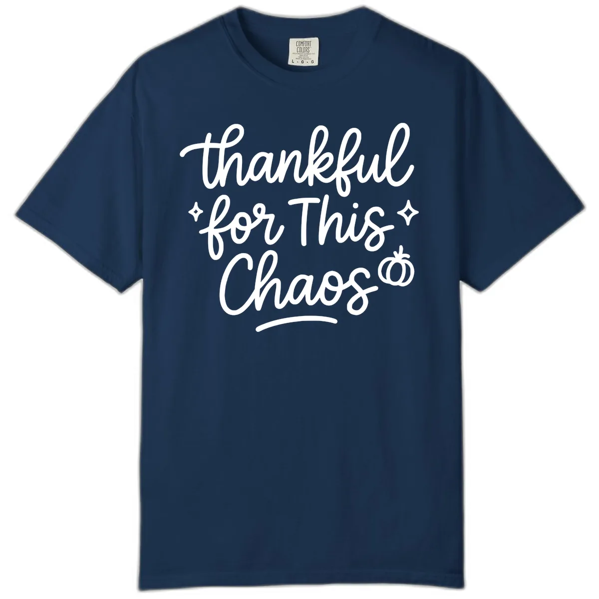 Thankful For This Chaos Typography Comfort Color in Navy