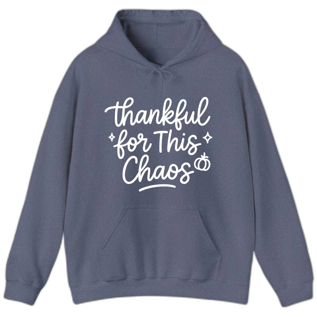 Thankful For This Chaos Typography Hoodie in Heather Navy
