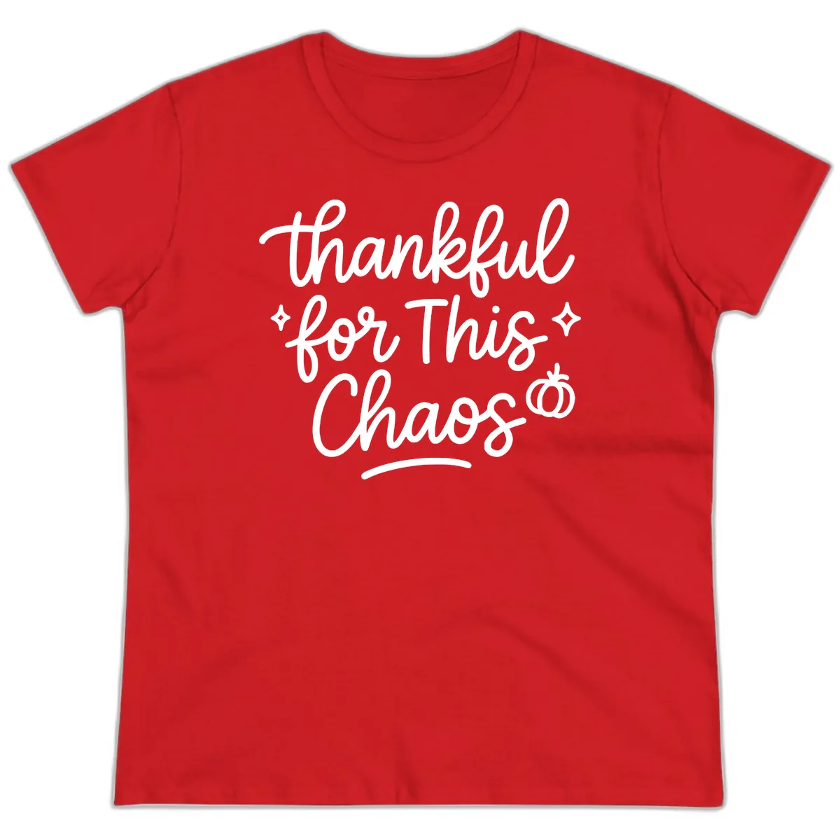 Thankful For This Chaos Typography Ladies Tee in Red